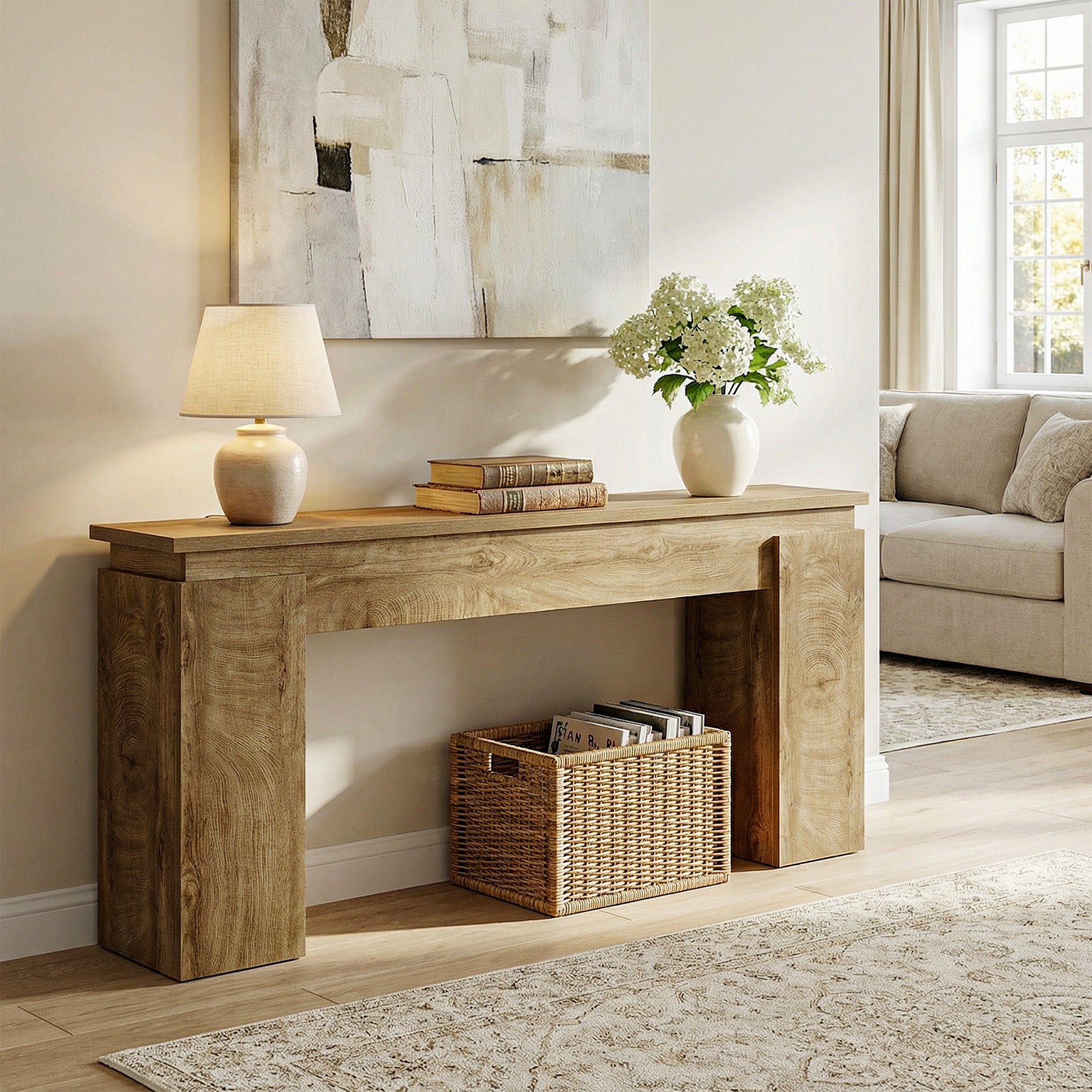 63-Inch Console Table, Farmhouse Sofa Table with Open Storage