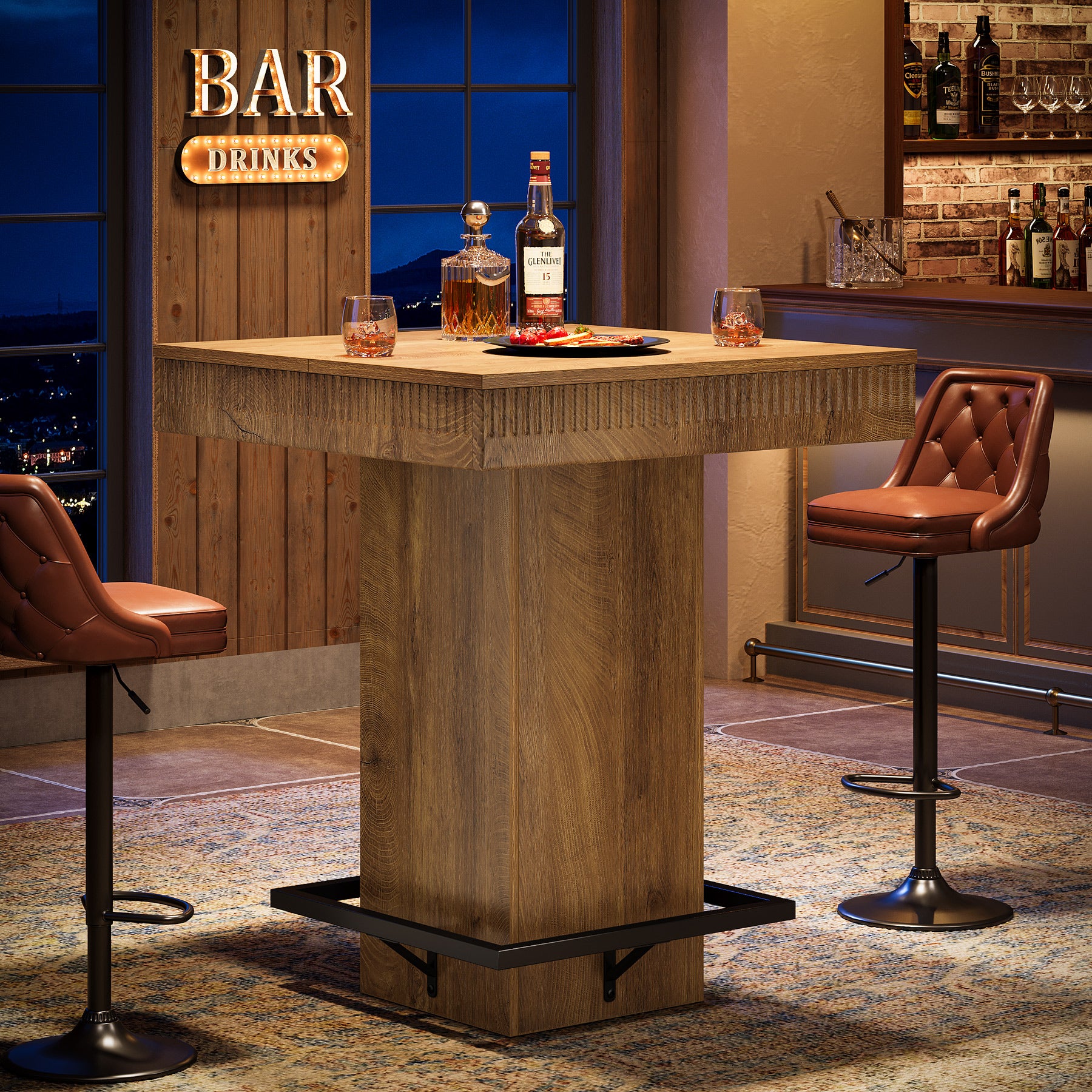 Tribesigns 31.5-Inch Square Bar Table with Metal Footrest, Industrial Pub Table for Small Kitchens
