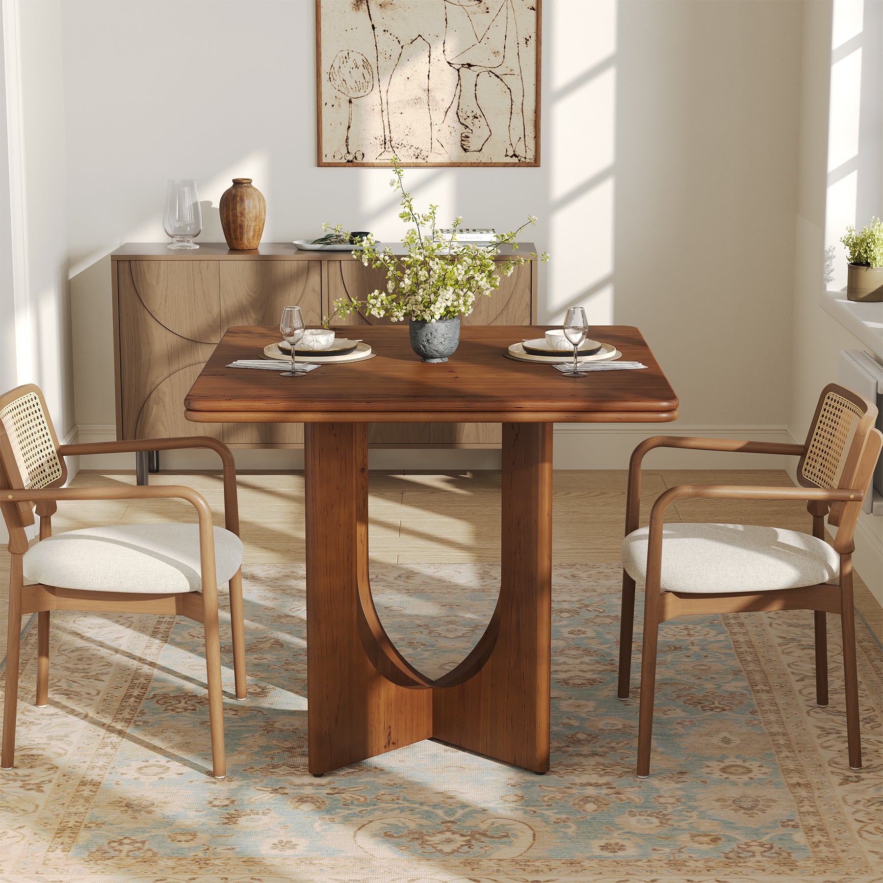 31.5-Inch Square Dining Table, Solid Wood Small Kitchen Table for 2-4 People in Dining Room Small Spaces