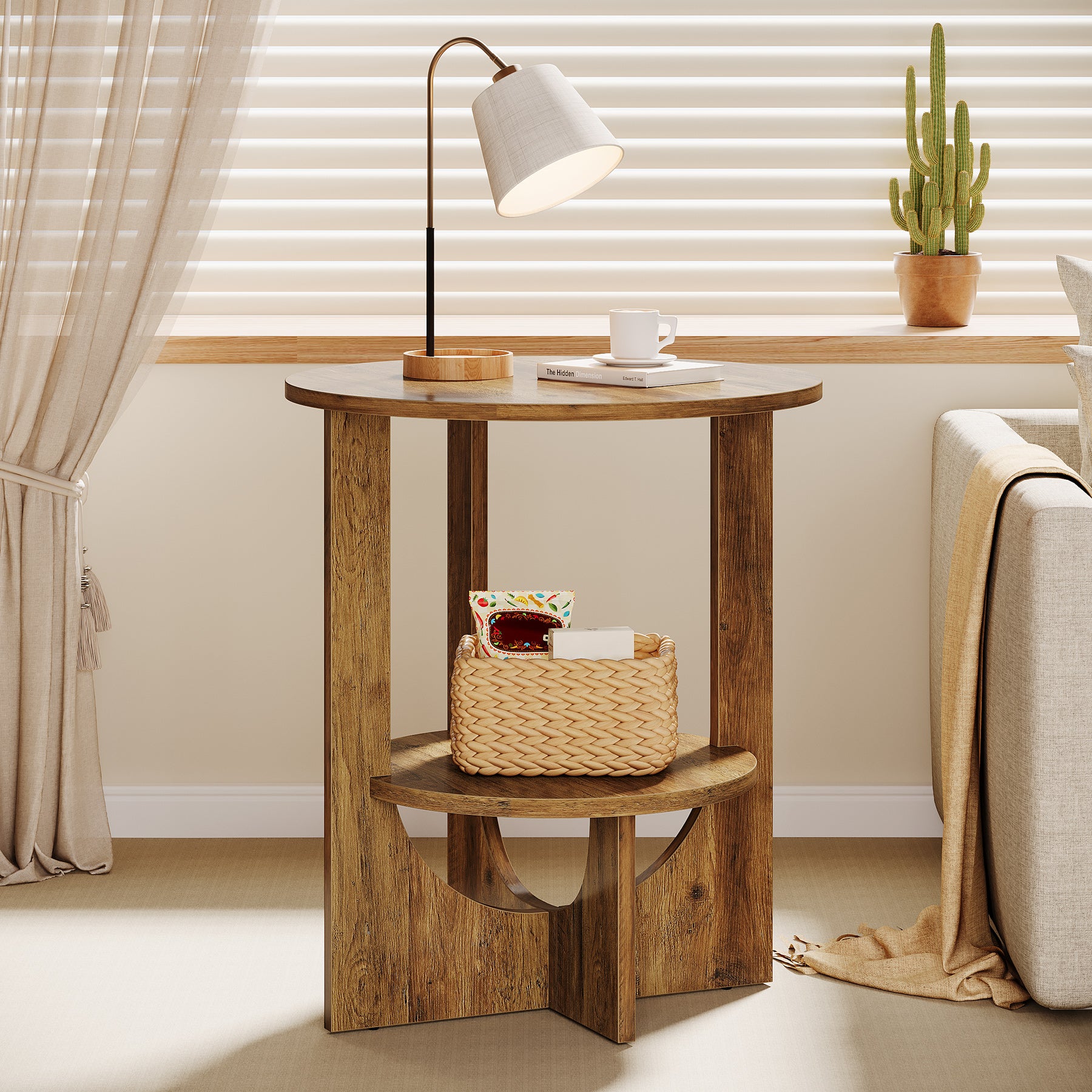 Tribesigns 19.68-Inch Round End Table with Storage, 2-Tier Tall Side Table for Living Room and Bedroom