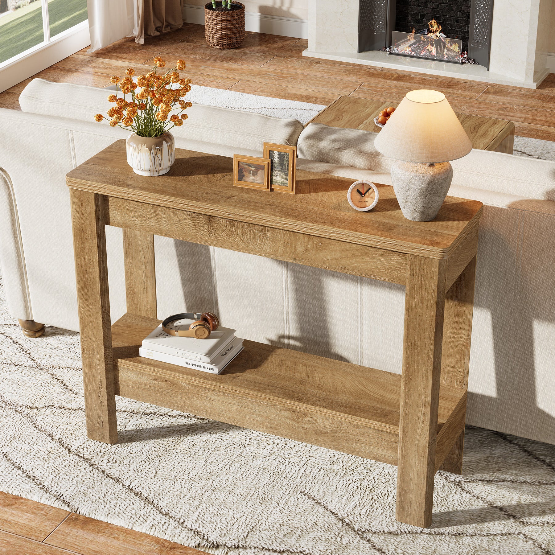 41.34-Inch Farmhouse Console Table with Storage Shelf, Narrow Sofa Table for Entryway