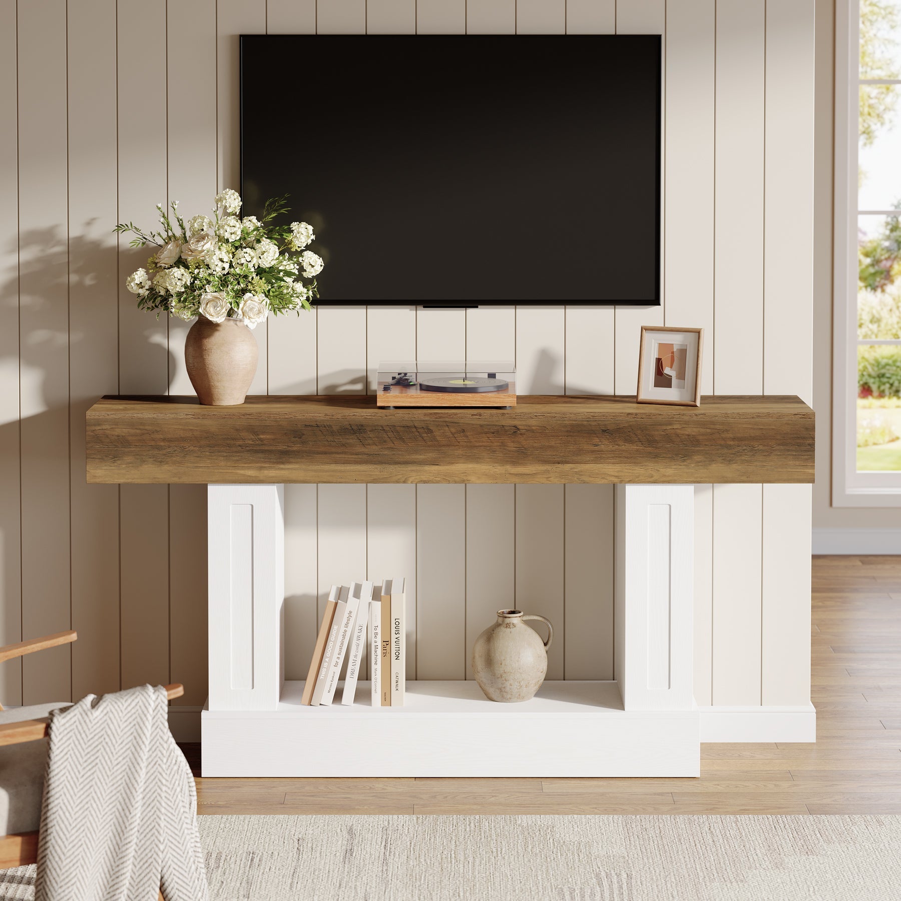 47.2-Inch Solid Wood Coffee Table with Rectangular Tabletop, Modern Center Table for Living Room