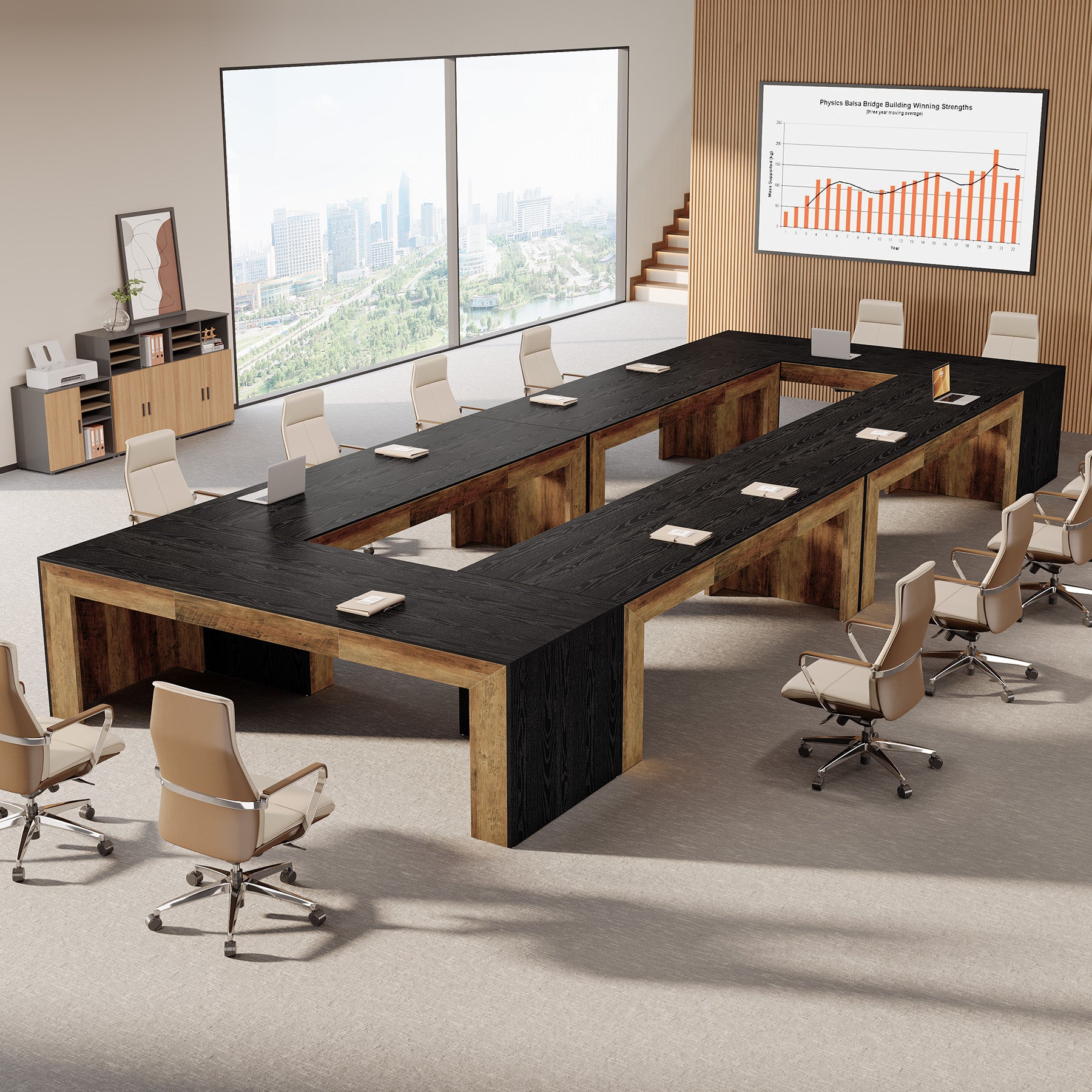 78.7-Inch Conference Table for 6 to 8 People with Reinforced Double-Rectangle Legs, Rustic Meeting Table for Office Boardroom and Conference Room