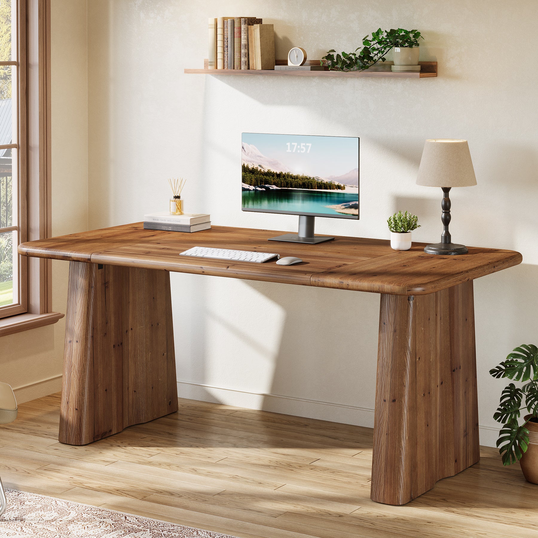 Tribesigns 63-Inch Solid Wood Executive Desk with Double Pedestal Base, Home Office Workstation