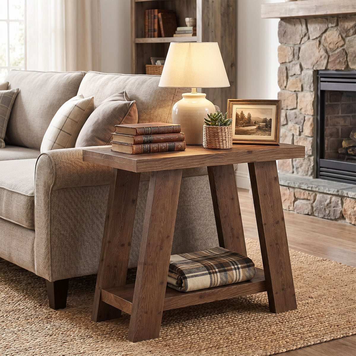 Tribesigns Solid Wood End Table with 2-Tier Storage Shelf, Small Side Table for Living Room and Bedroom