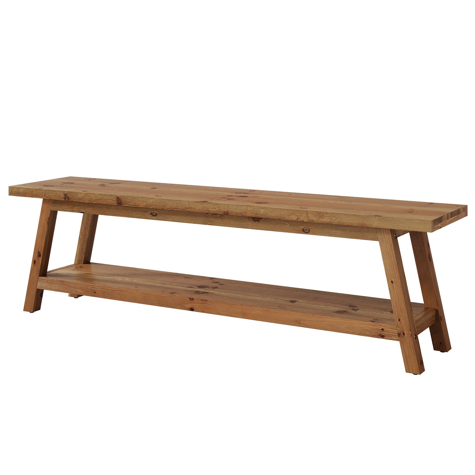 63" Farmhouse Kitchen Bench with Storage Shelf, Solid Wood Dining Bench