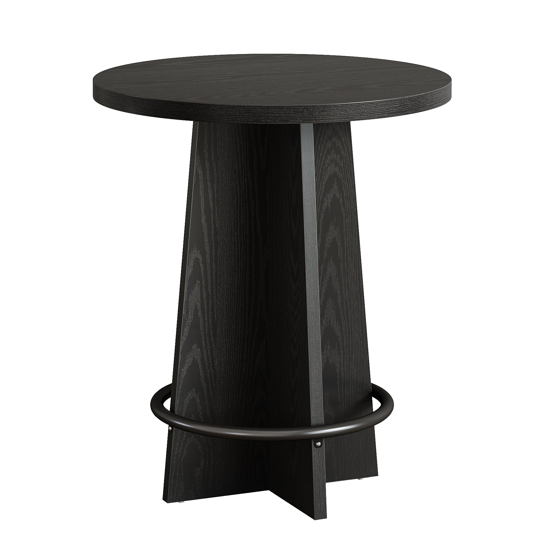 37.4-Inch Round Bar Table with Wooden Cross Base, Compact Pub Table with Ring Footrest