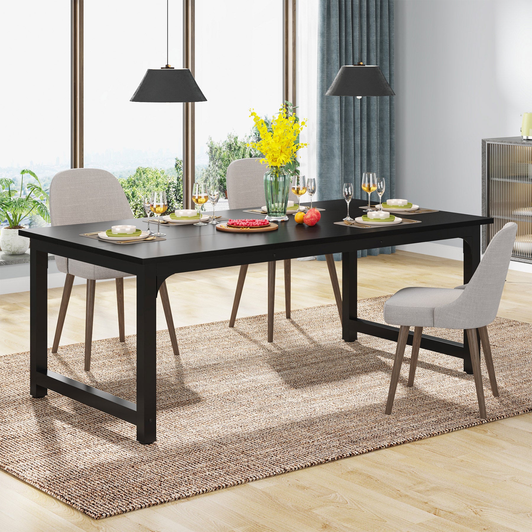 63 x 31.5 Inch Modern Large Desk, Office Writing Workstation in Rustic and Black