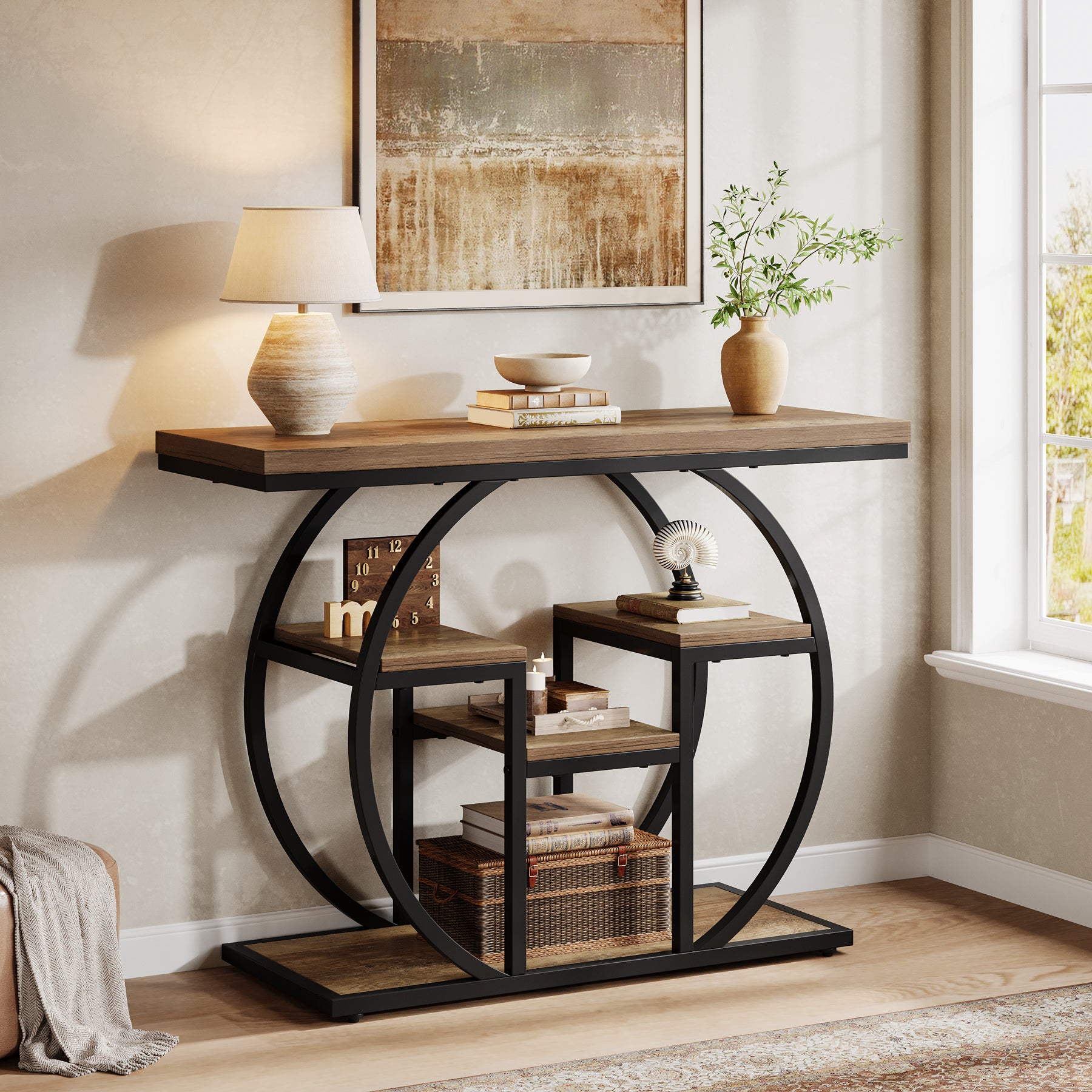 Tribesigns 41 Inch Industrial Console Table with Storage, 4 Tier Narrow Sofa Table for Entryway Living Room