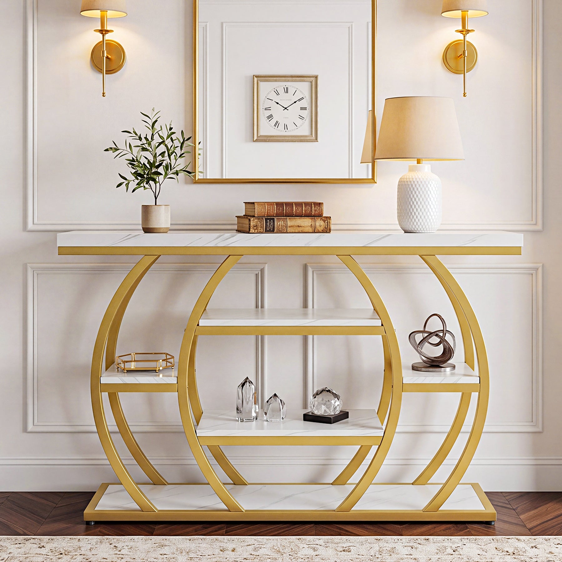 41.3-Inch Modern Console Table with 5-Tier Storage, Narrow Faux Marble Entryway Table for Living Room and Hallway
