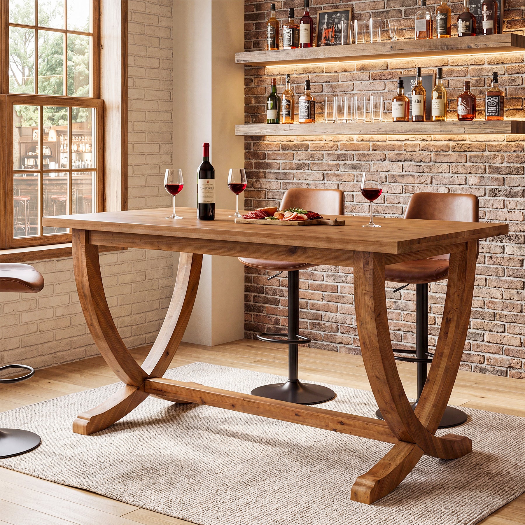 Tribesigns 59 Inch Solid Wood Counter Height Dining Table with Footrest, Farmhouse Bar Table for 4-6