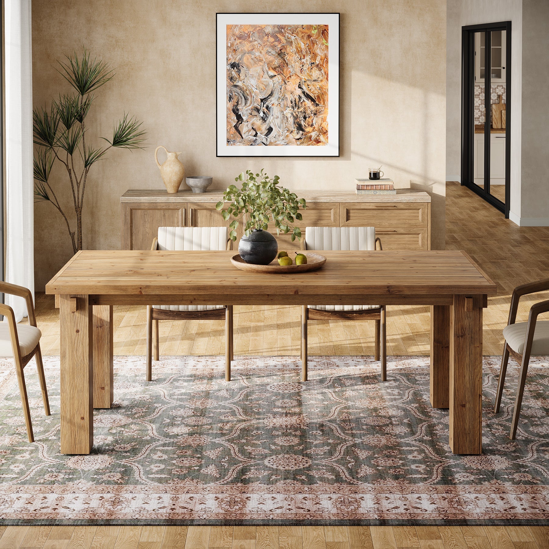 63-Inch Solid Wood Dining Table with Mortise-and-Tenon Legs, Farmhouse Table for 4-6