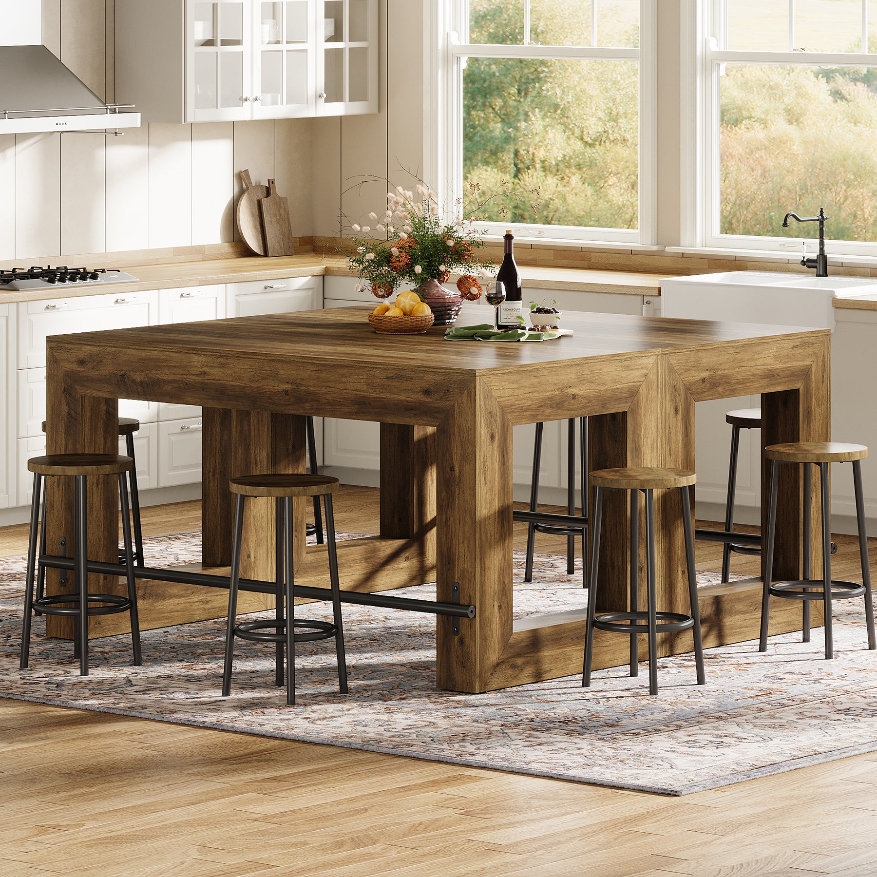 Tribesigns 59-Inch Industrial Bar Table with Metal Footrest, Counter Height Pub Table for Kitchen