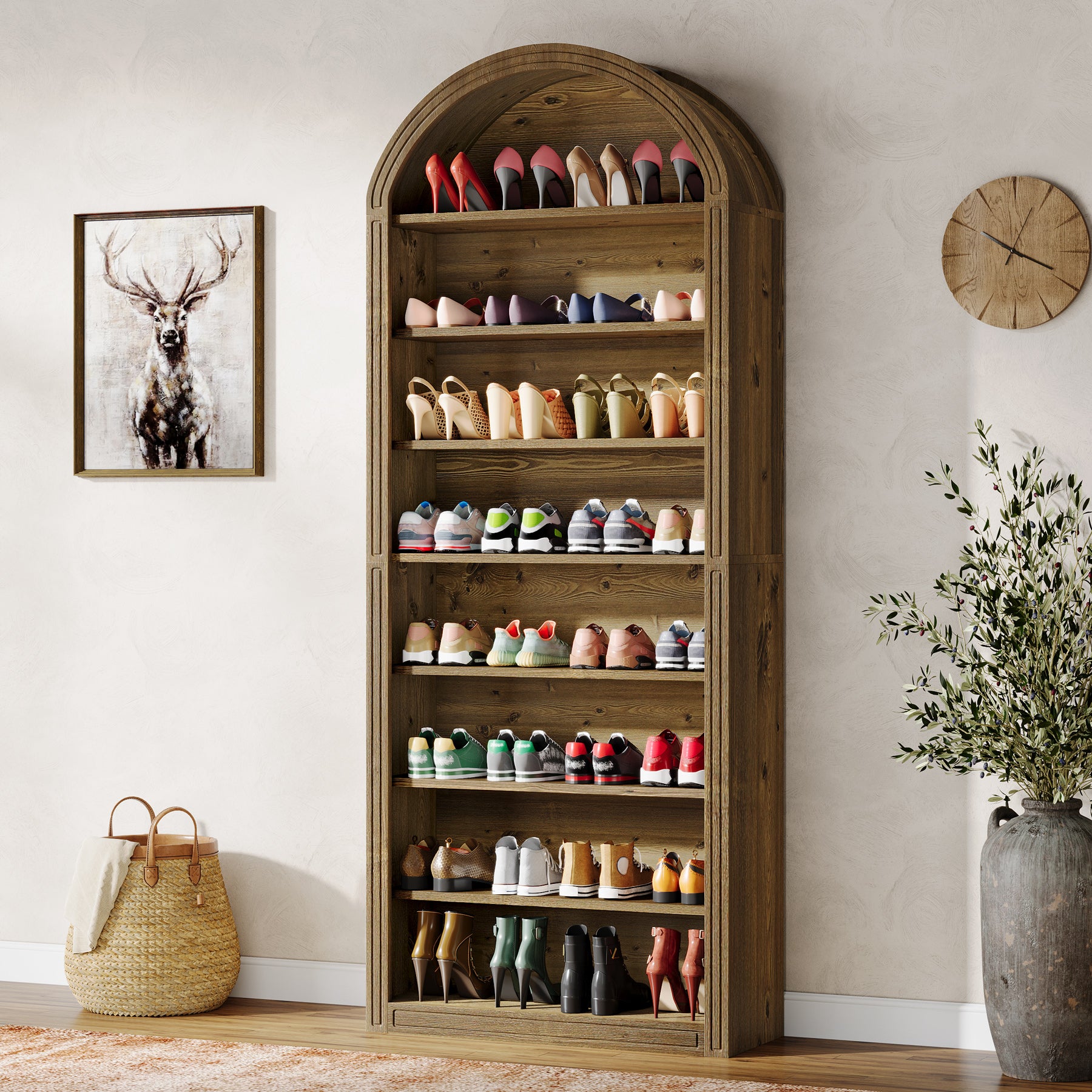 Tribesigns 8-Tier Shoe Storage Cabinet, Tall Wooden Shoe Rack for Entryway