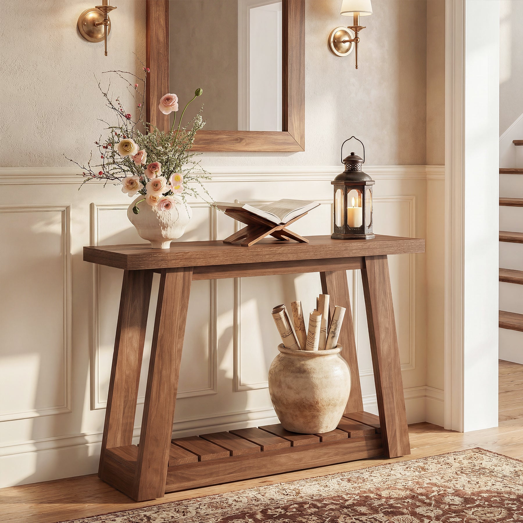 Tribesigns 41.3-Inch 2-Tier Wood Console Table, Narrow Entryway Storage Sofa Table with Open Shelves for Living Room and Hallway