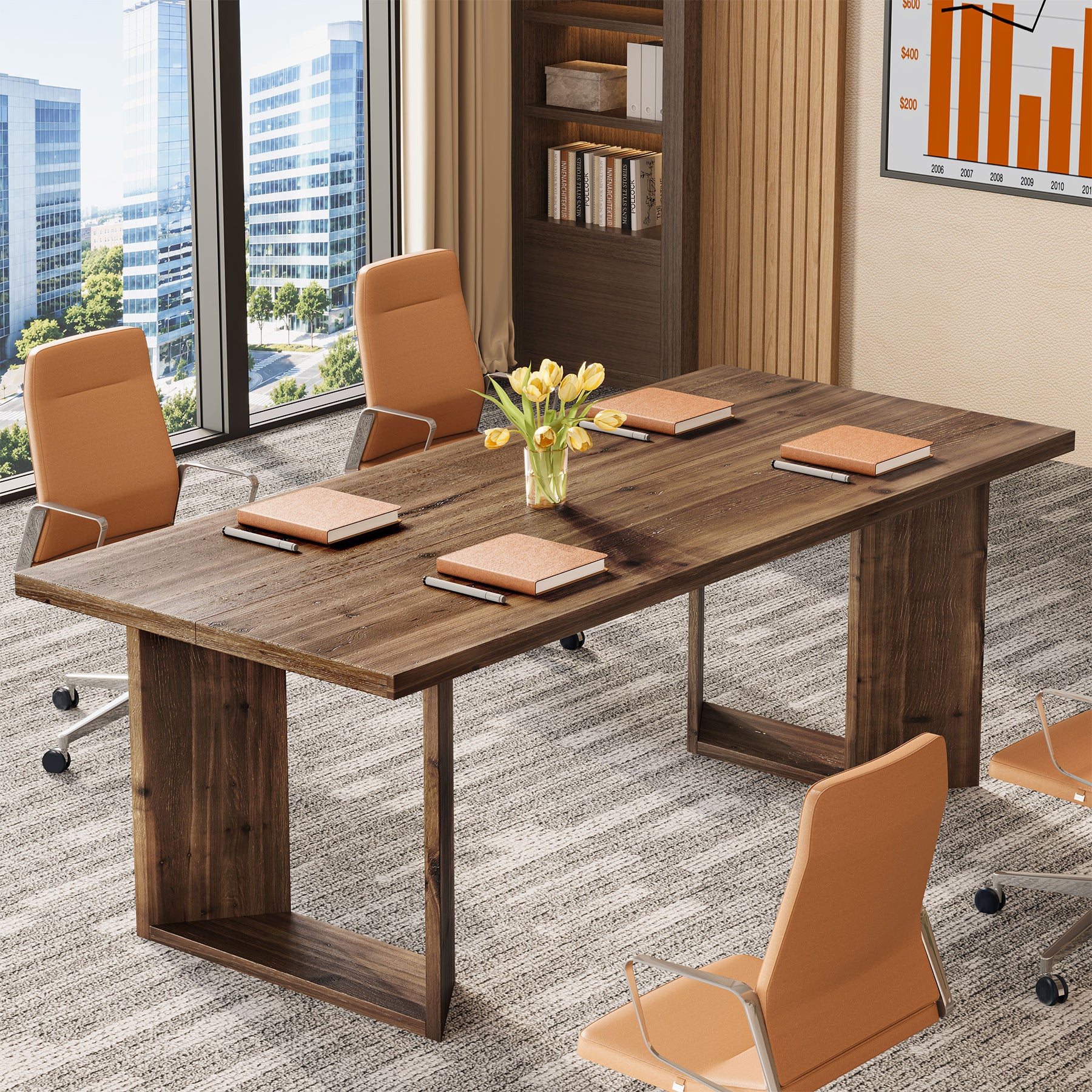 Tribesigns 63-Inch Solid Wood Executive Desk, Farmhouse Office Desk with U-Legs for Home Office