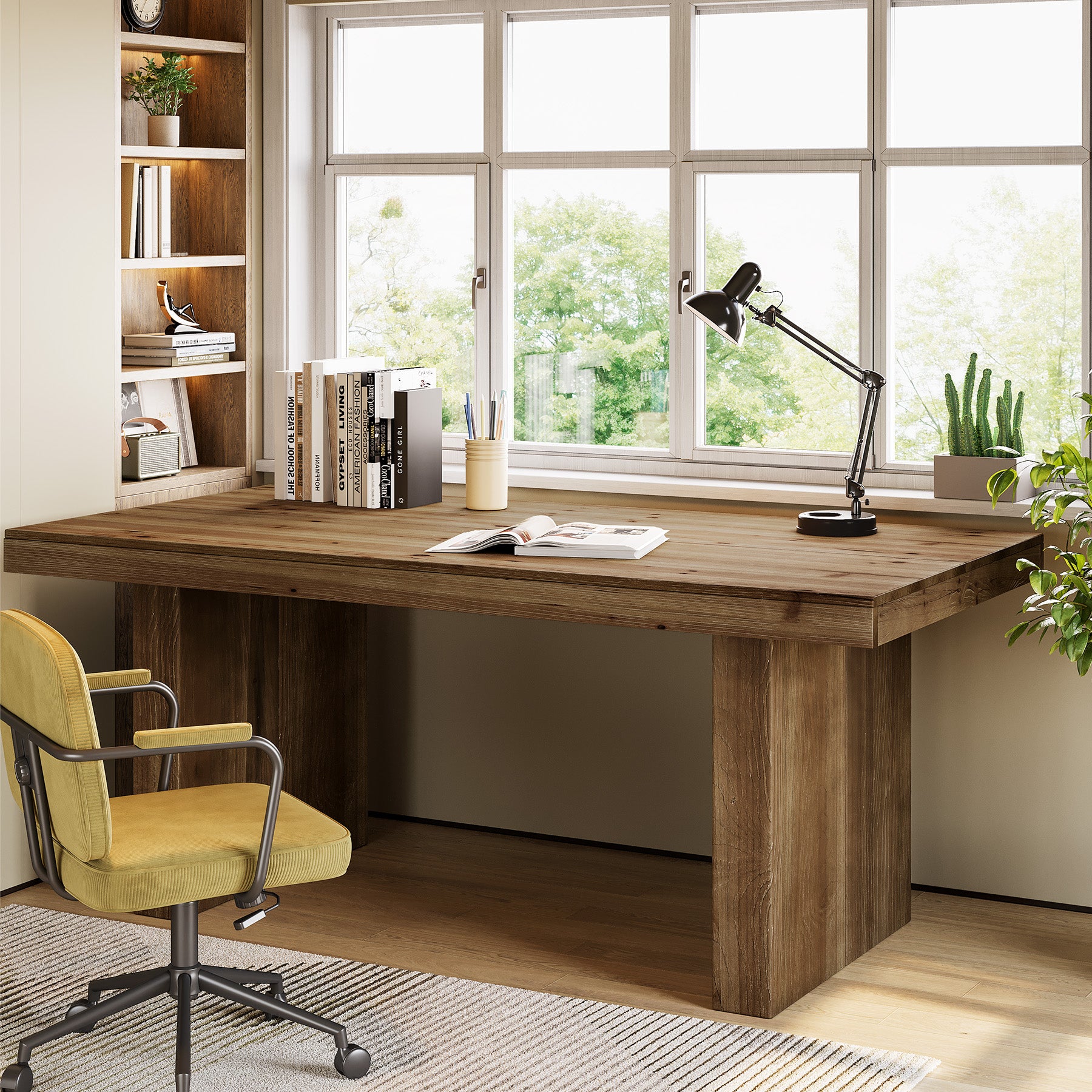 Tribesigns 63-Inch Solid Wood Executive Desk with Spacious Tabletop and Sturdy Wooden Legs, Farmhouse Computer Desk for Home Office Study and Workstation