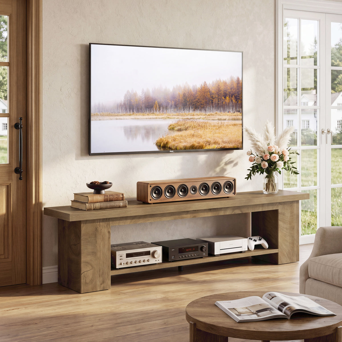 Tribesigns 86.6" Extra Long TV Stand with 2-Tier Storage, Media Console for 65-90" TVs
