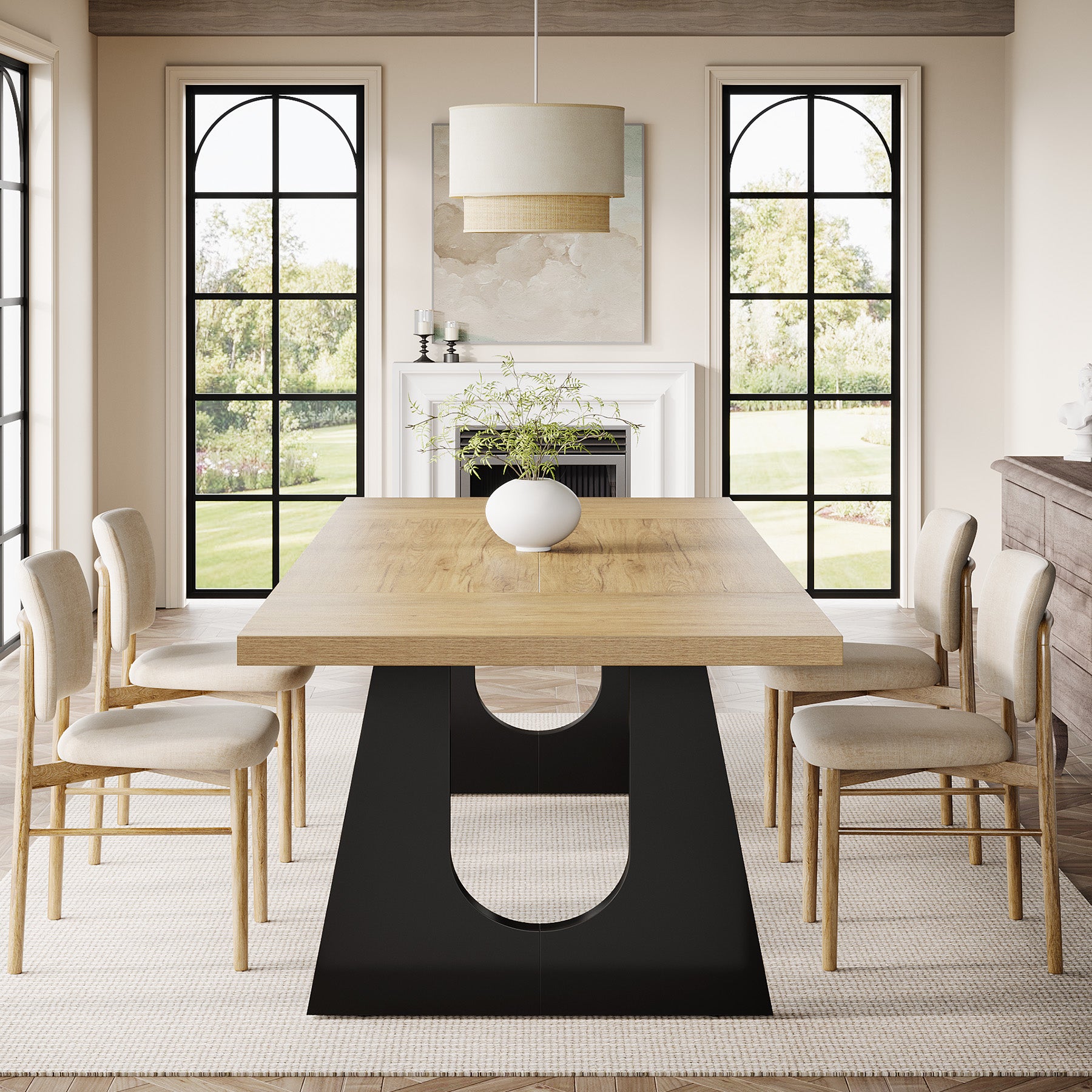 70.9-Inch Rectangular Dining Table with Thick MDF Top, Farmhouse Kitchen Table for Dining Room