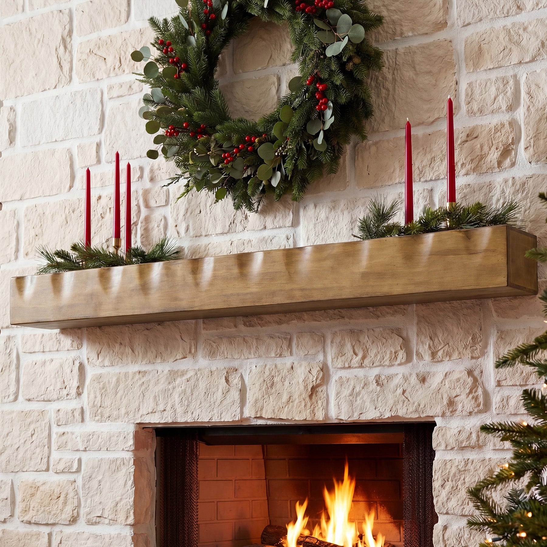 Tribesigns 63" Solid Wood Floating Mantel Shelf with 80 lb Capacity, Rustic Fireplace Wall Decor