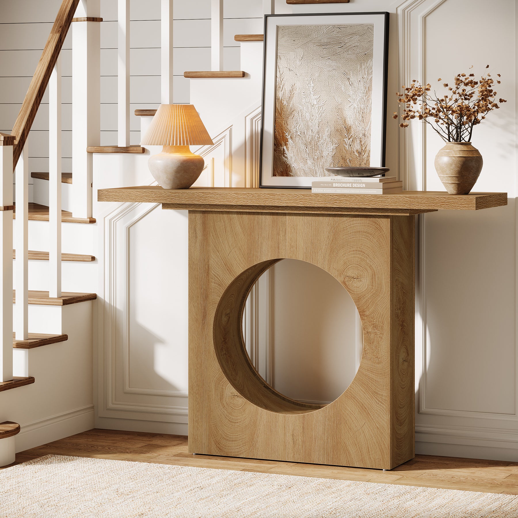 41.3-Inch Farmhouse Console Table, Narrow Entryway Table with Round Hole Design