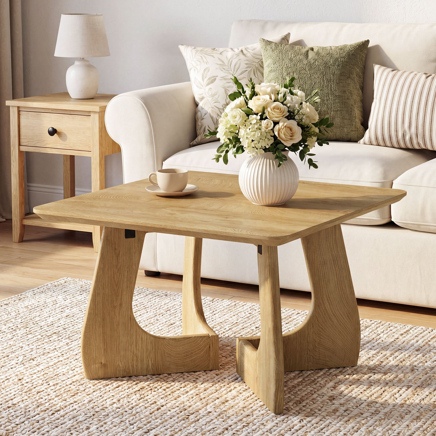 Tribesigns 31.5 Inch Square Coffee Table with Interlocking Legs, Mid-Century Table for Living Room