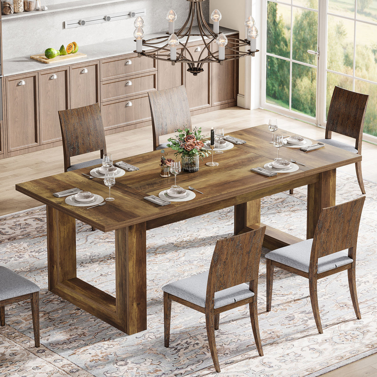 63 Inch Rectangular Dining Table for 4-6, Modern Kitchen Table with Square Base for Dining Room