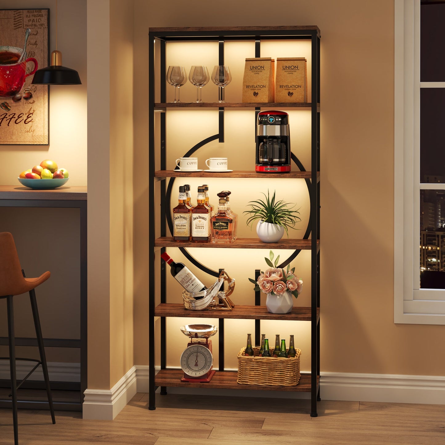 6-Tier Bookshelf, 70.9" Industrial Bookcase Display Shelf Tribesigns