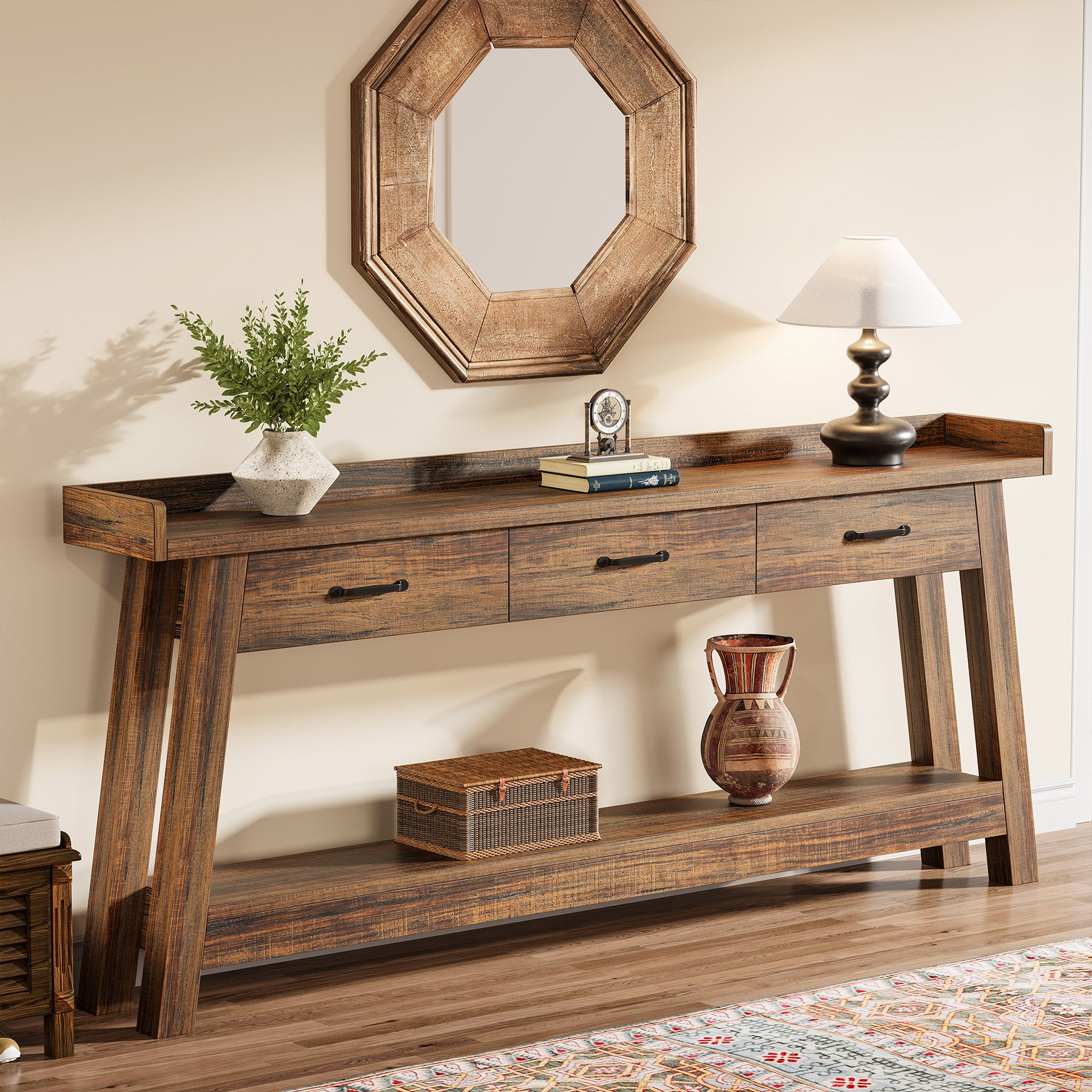 Tribesigns 70.9 Inch Extra Long Console Table with 3 Drawers, 2-Tier Sofa Table for Living Room