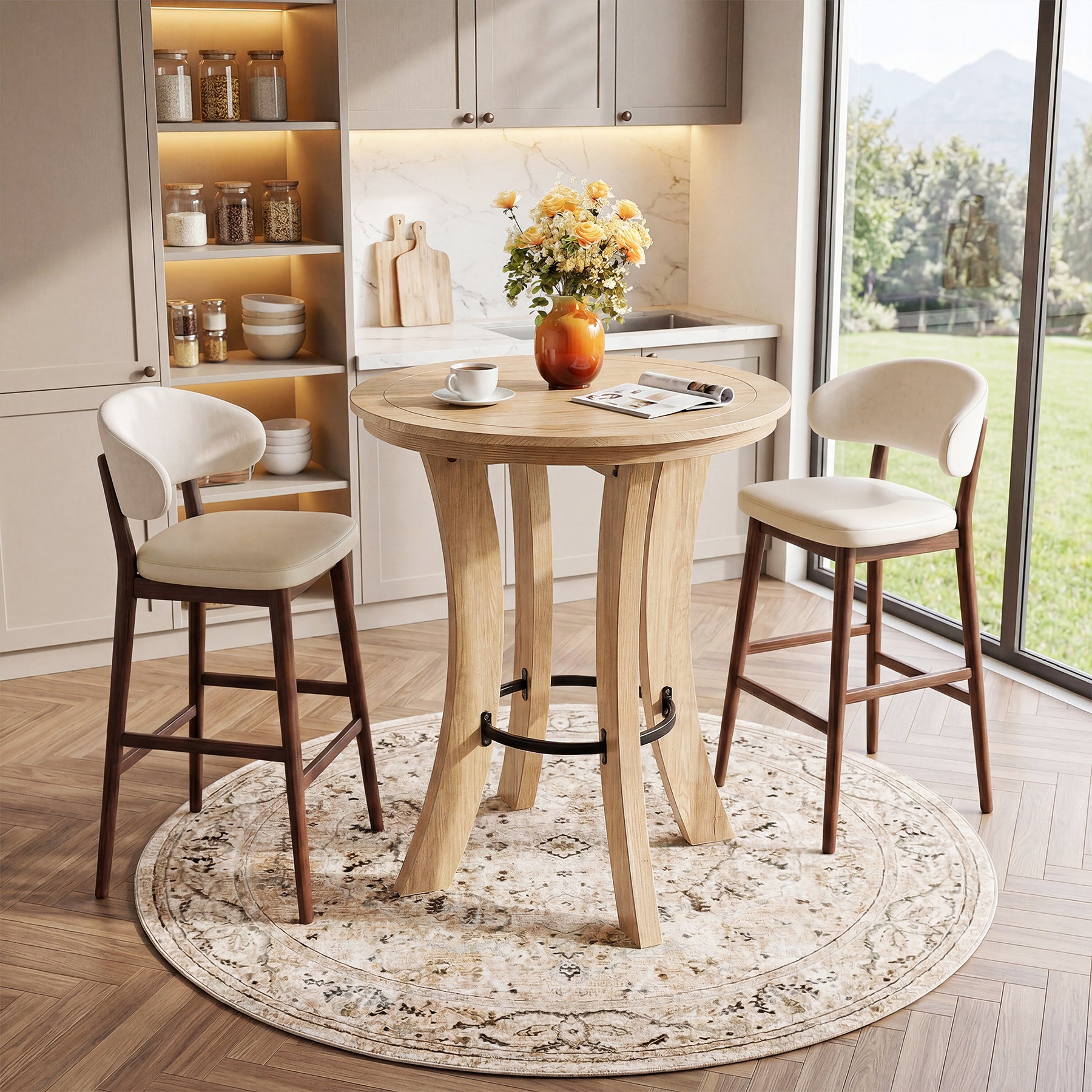 Tribesigns 31.5-Inch Round Counter Height Dining Table with Curved Legs, Modern Farmhouse Kitchen Table for 2 People and Small Spaces