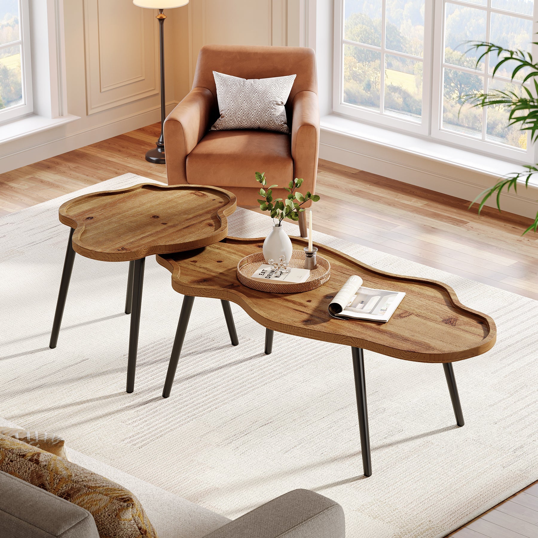 Tribesigns Solid Wood Nesting Coffee Table Set of 2