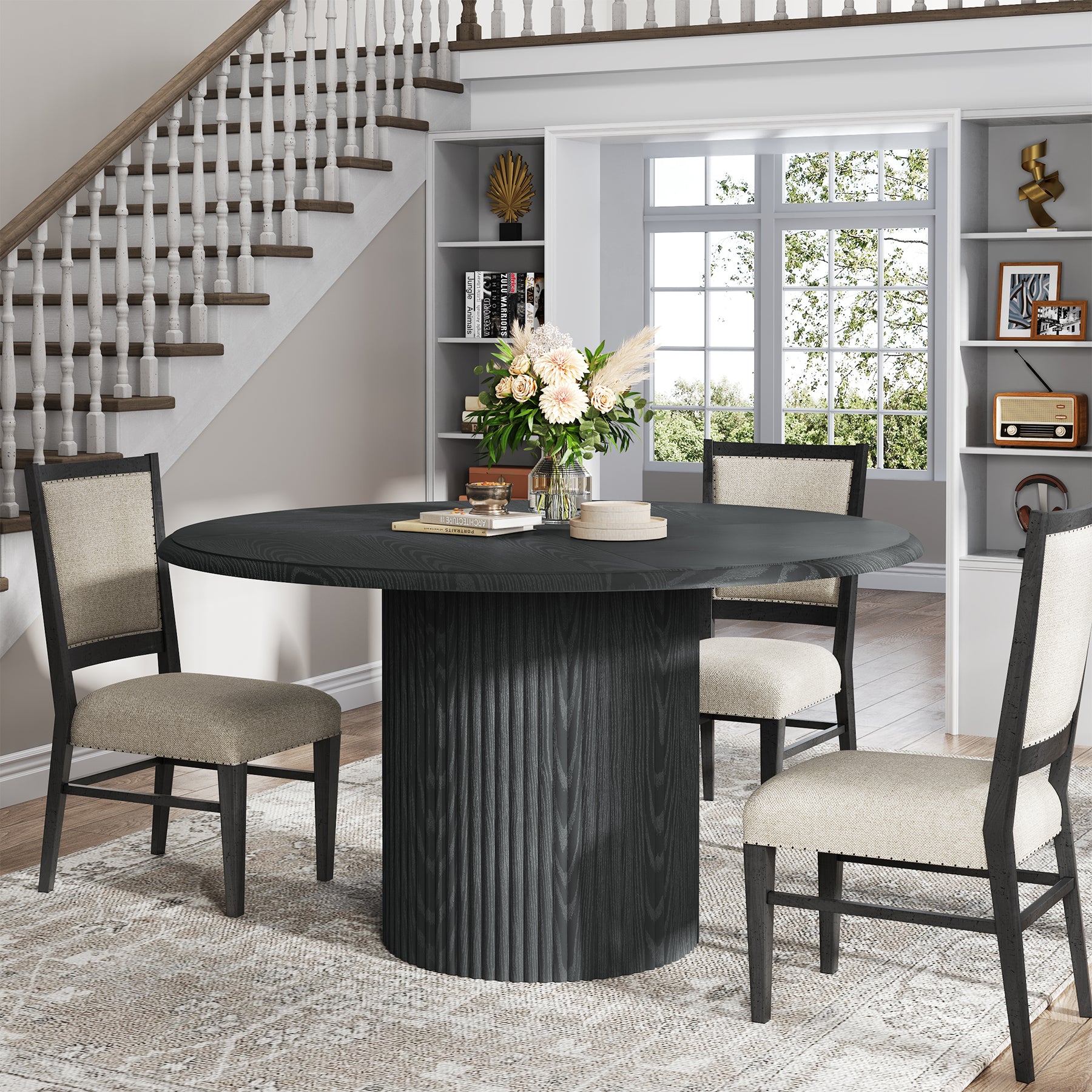 Modern Round Dining Table, 47-Inch 4-Seater with Metal Base