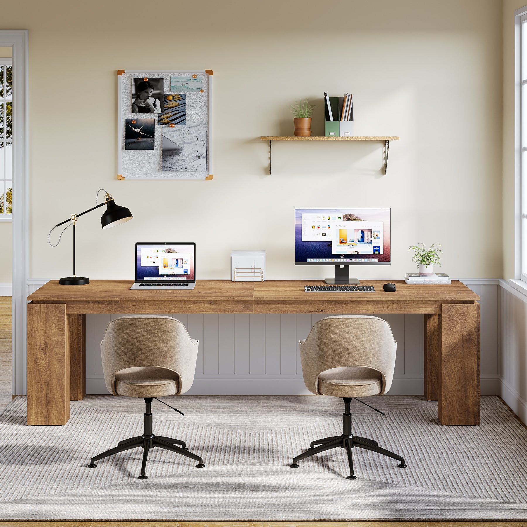 Tribesigns 86.61-Inch Two-Person Computer Desk, Extra Long Wood Workstation Table for Home Office Study Room