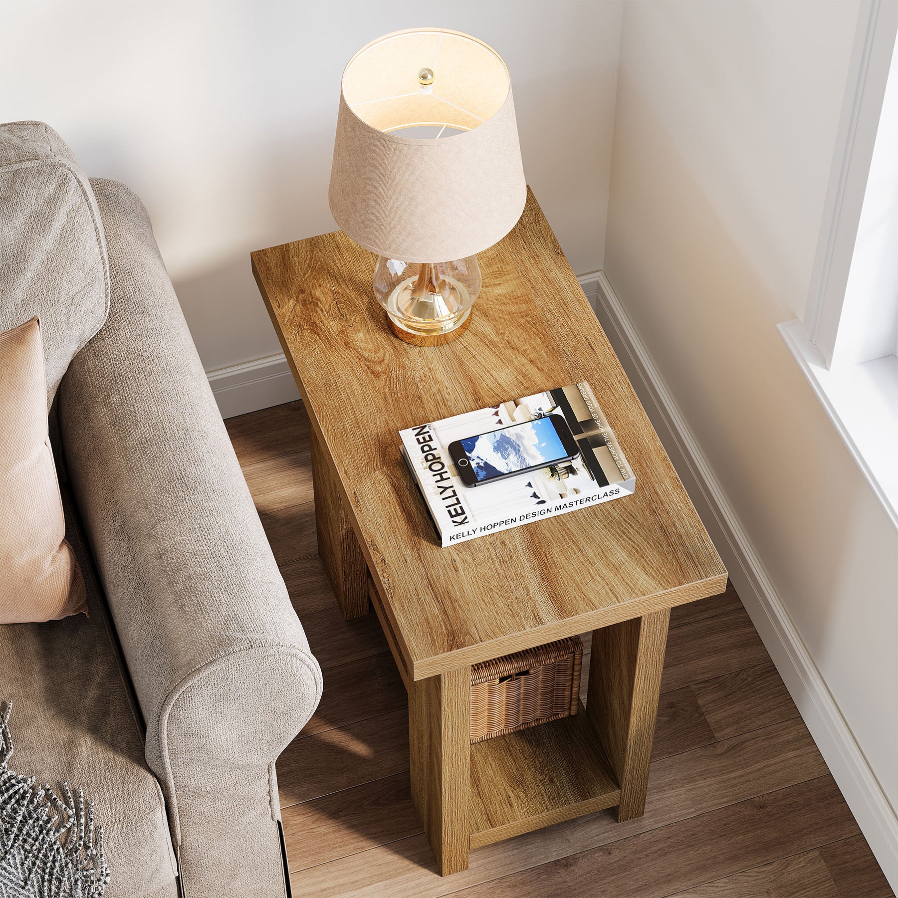 Tribesigns 27.6-Inch Wooden Side Table with 2-Tier Shelf, Farmhouse End Table for Small Spaces