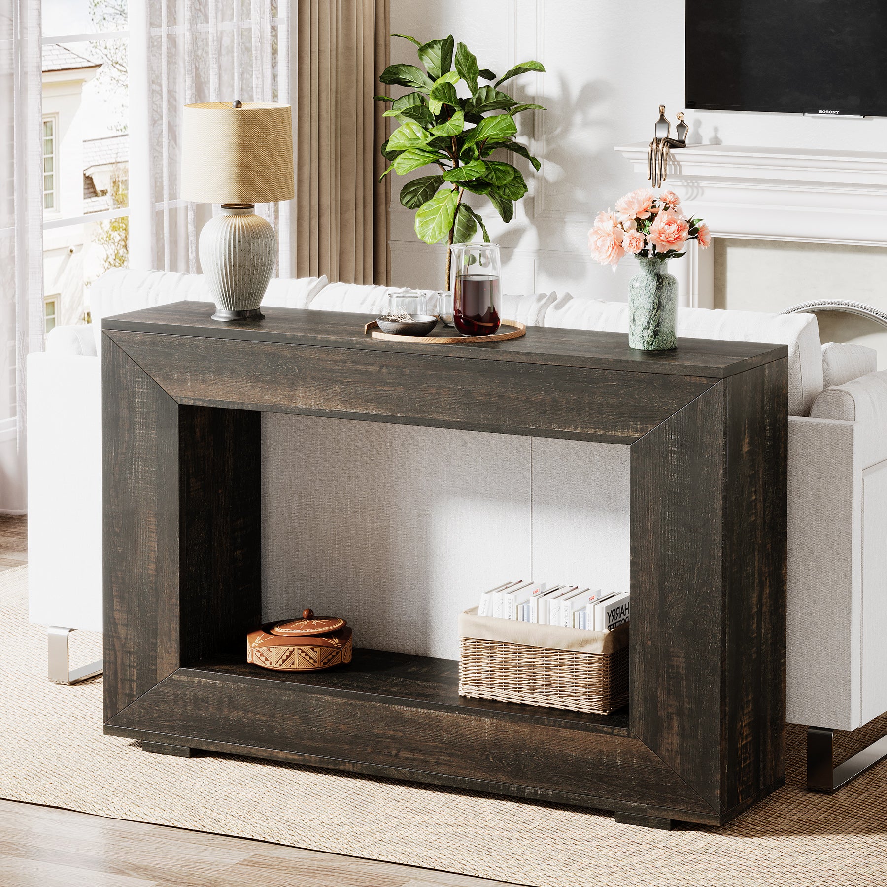 Tribesigns 47-Inch Farmhouse Console Table, Industrial Storage Accent Table