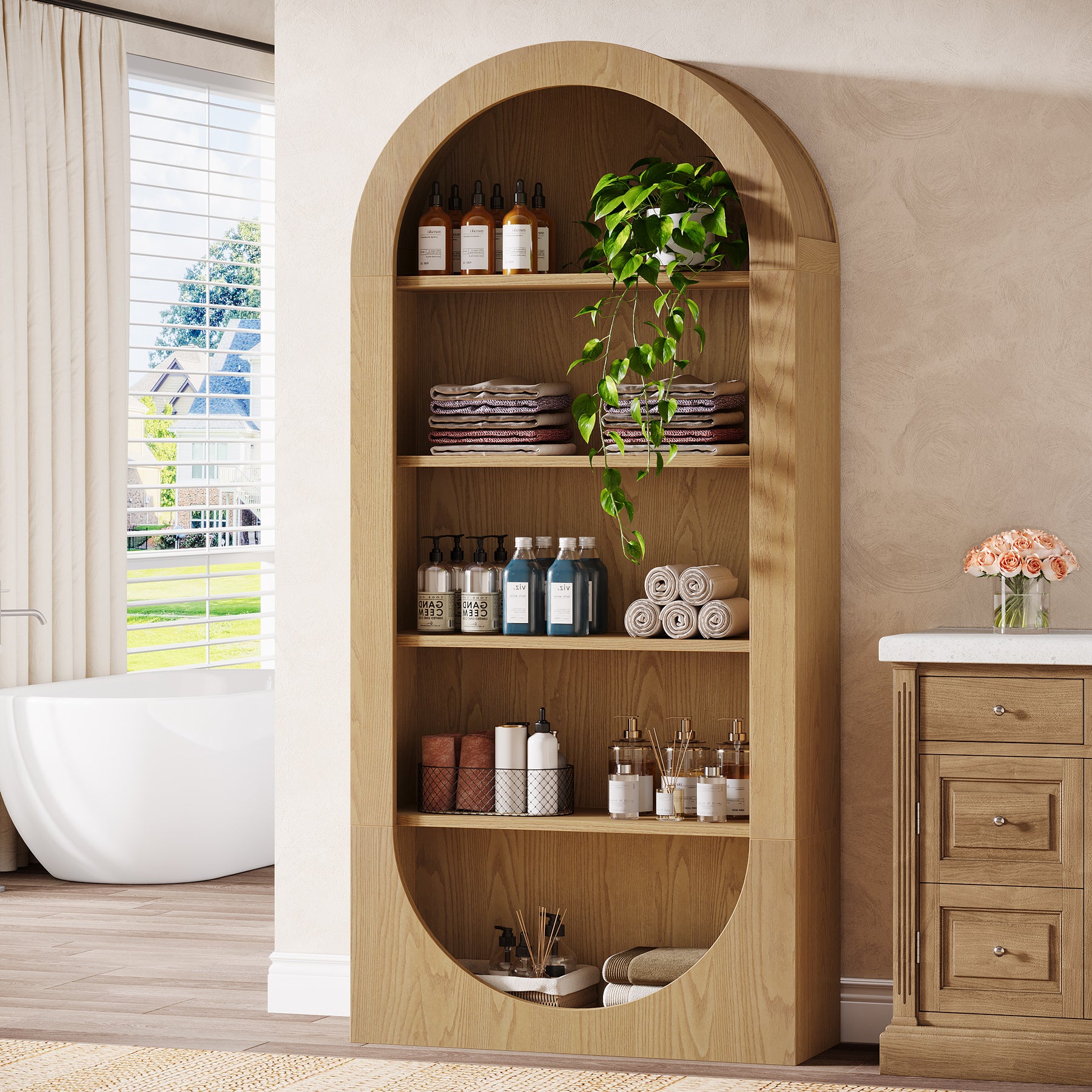 71 Inch Tall Arched Shoe Rack with 5 Tier Storage, Freestanding Shoe Organizer