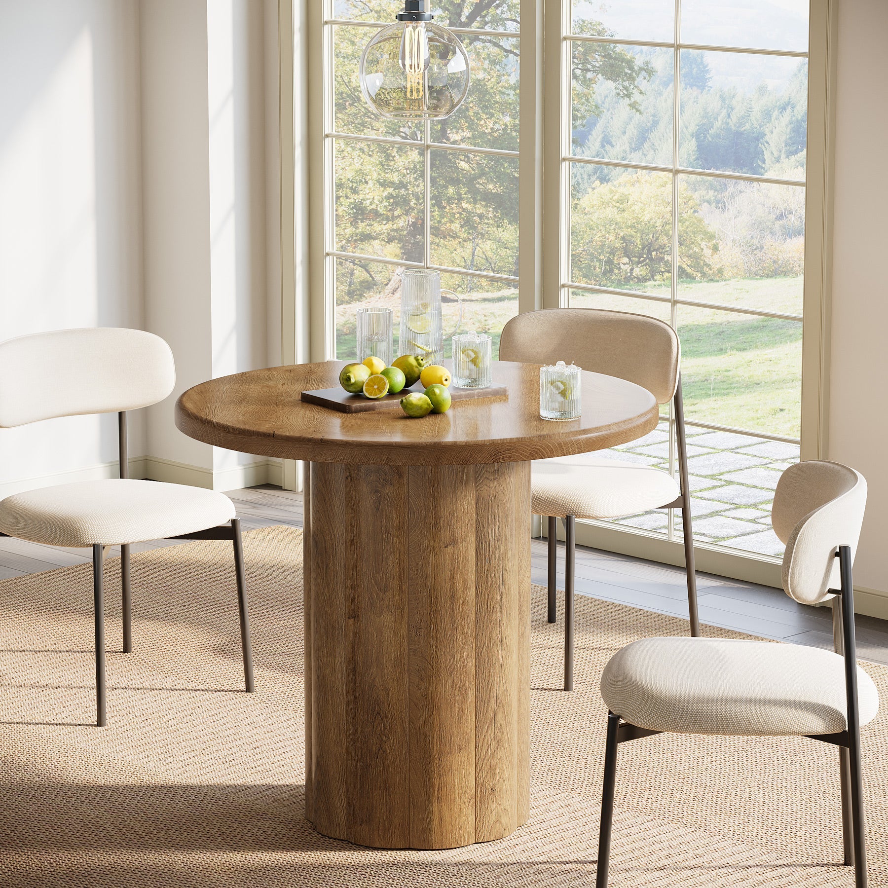 31.5" Round Dining Table - Rustic Brown Kitchen Table for Small Spaces with Sturdy Base