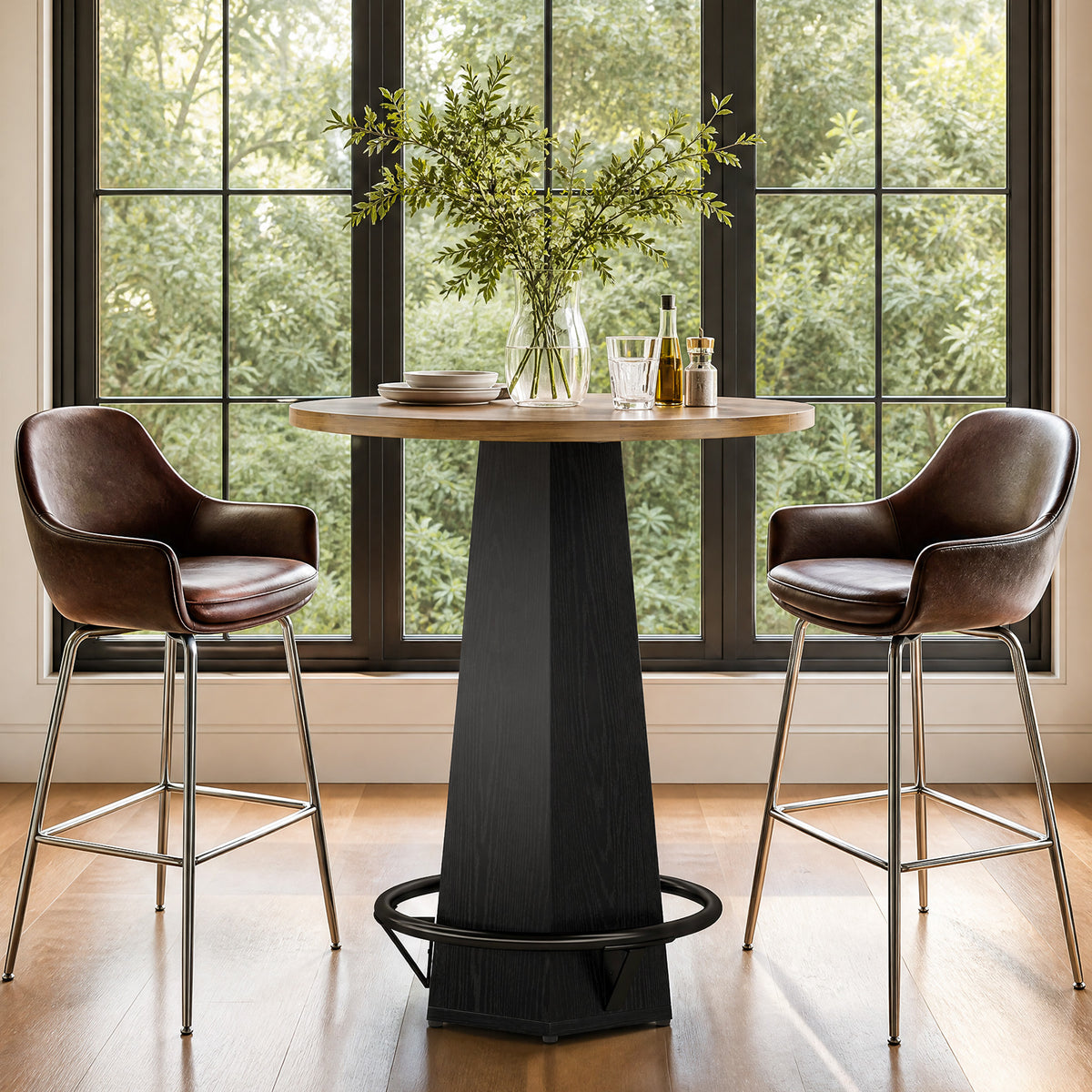 Tribesigns 31.5" Round Bar Table with Hexagonal Base and Metal Footrest, 39.4" High for Home Bars