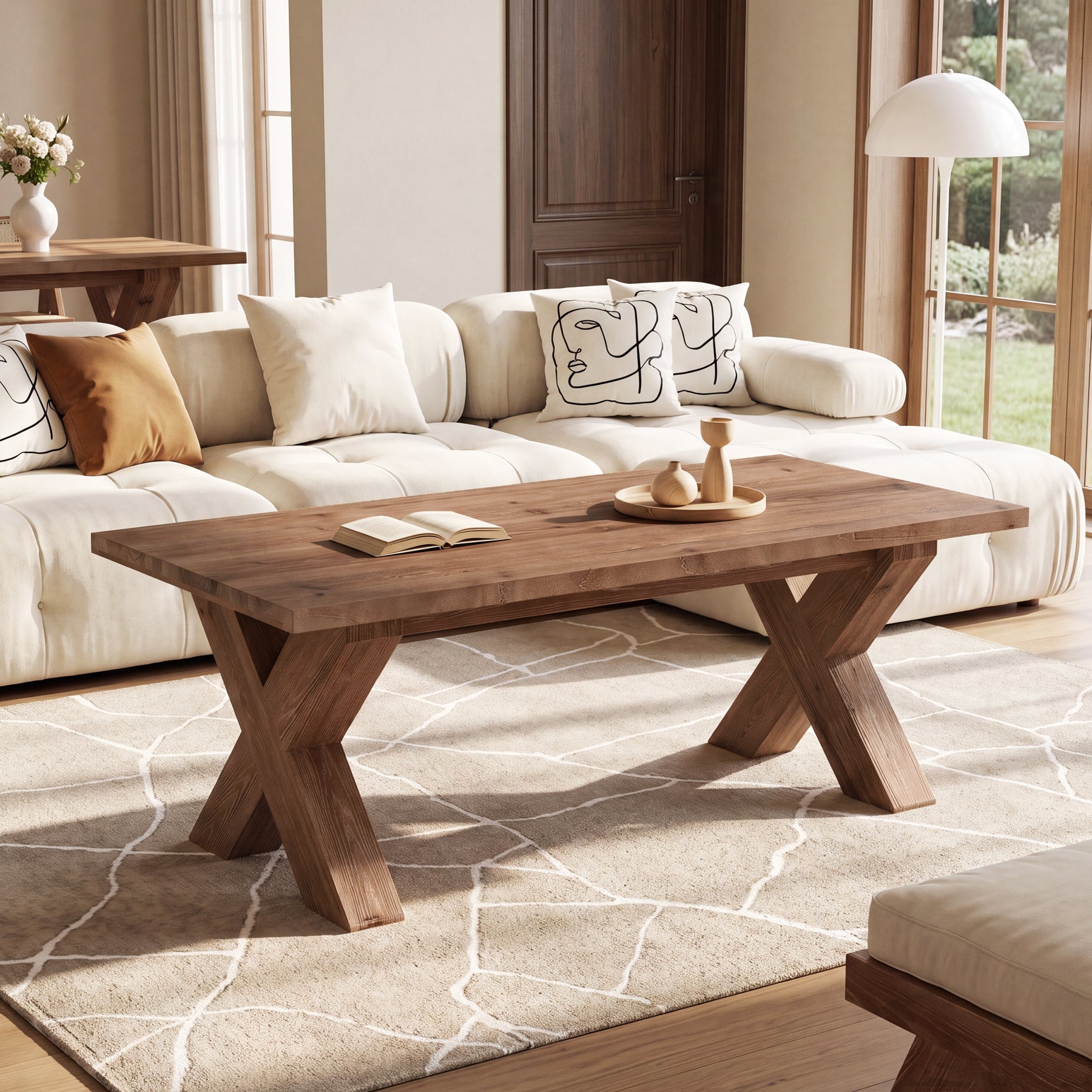 Tribesigns 47-Inch Solid Wood Coffee Table with X-Legs, Farmhouse Centre Table for Living Room