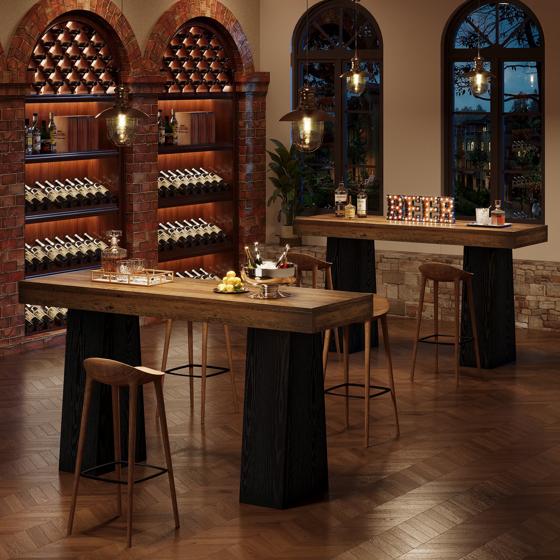 63-Inch Bar Height Table with Thick Top, Rustic Wood Counter Table for Kitchen