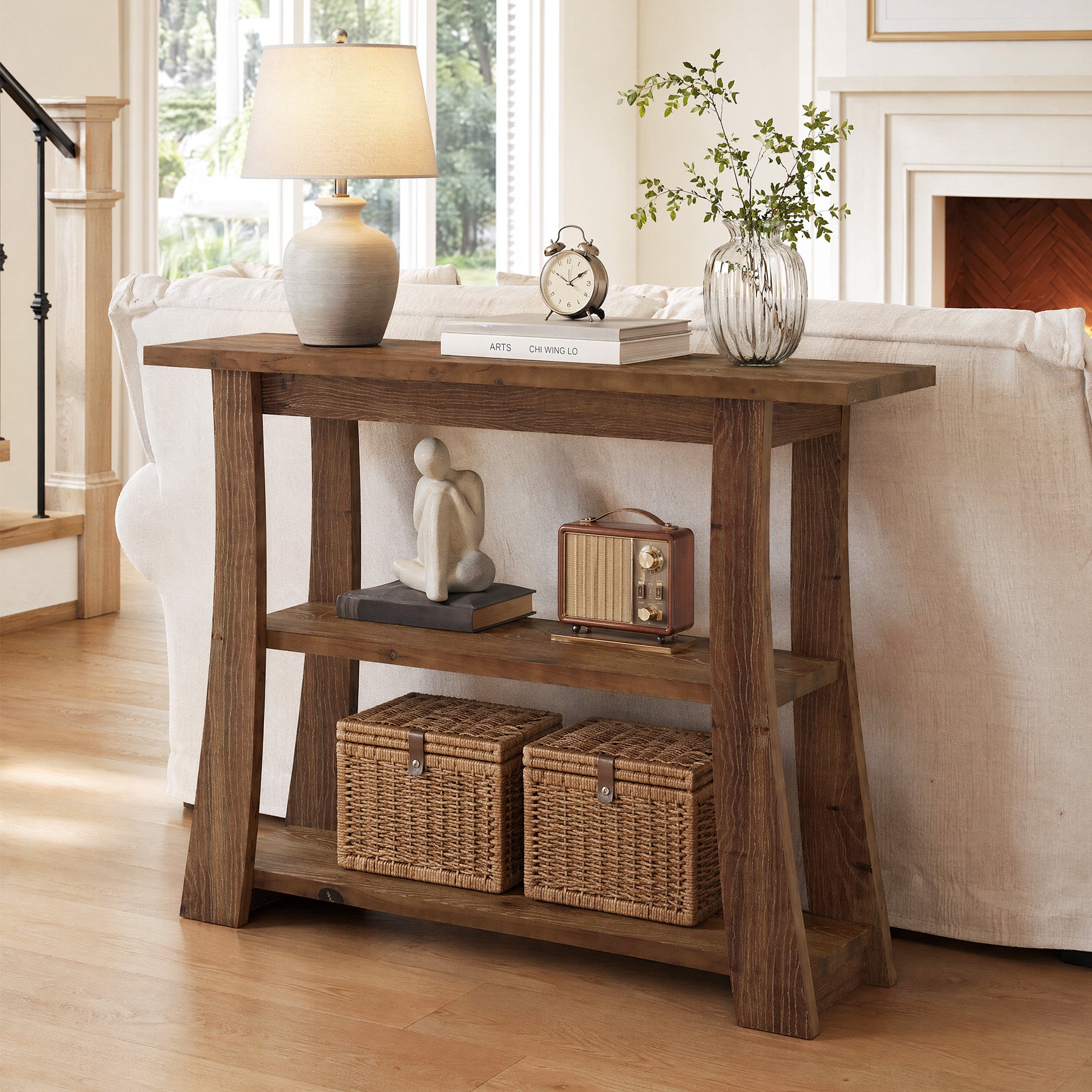 Tribesigns 41.3 Inch Solid Wood Console Table with 3-Tier Storage, Farmhouse Hallway Table