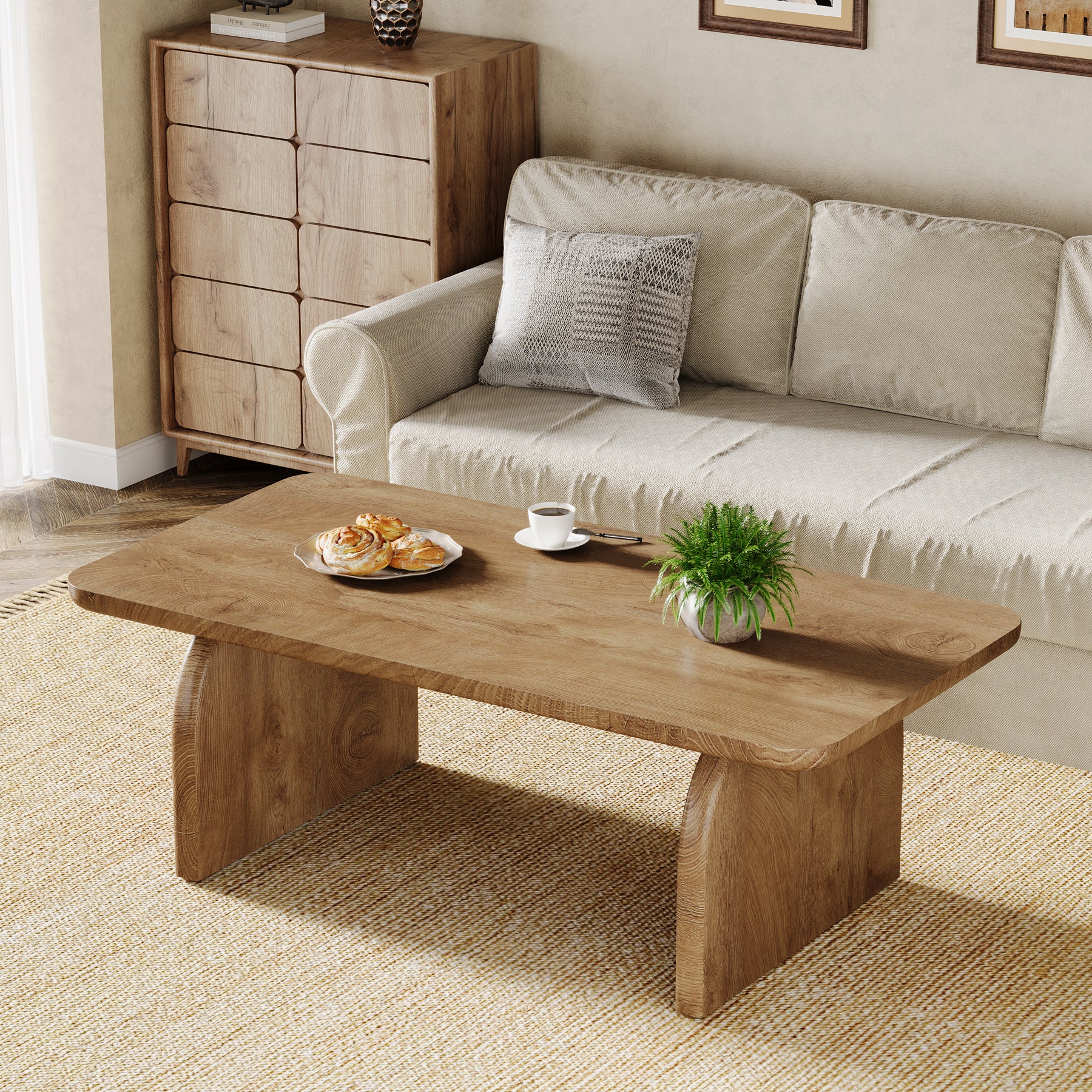 47 Inch Wood Rectangular Coffee Table, Living Room Table