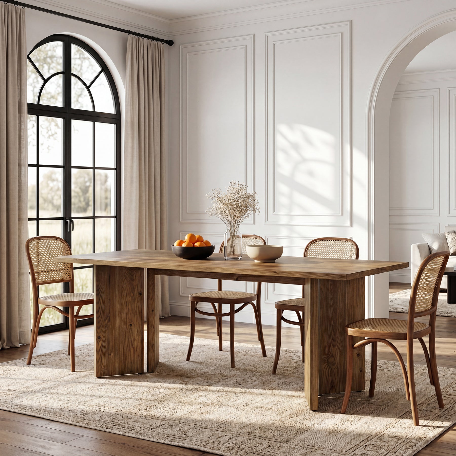 63-Inch Solid Wood Dining Table for 4-6 People with Clamp-Style Legs, Farmhouse Rectangular Kitchen Table