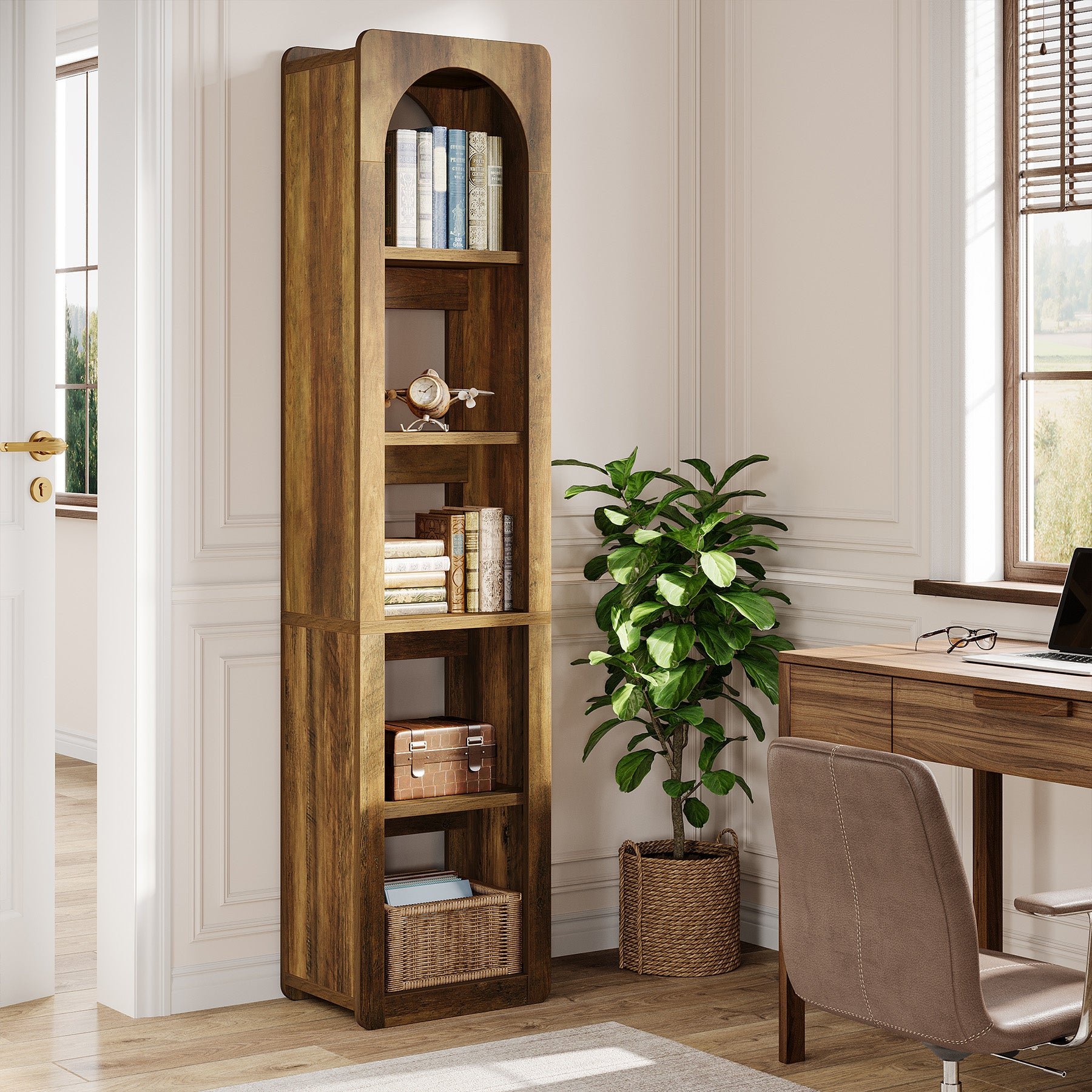 70.86" Tall Narrow Bookshelf, 5-Tier Slim Bookcase with Open Shelves for Small Spaces