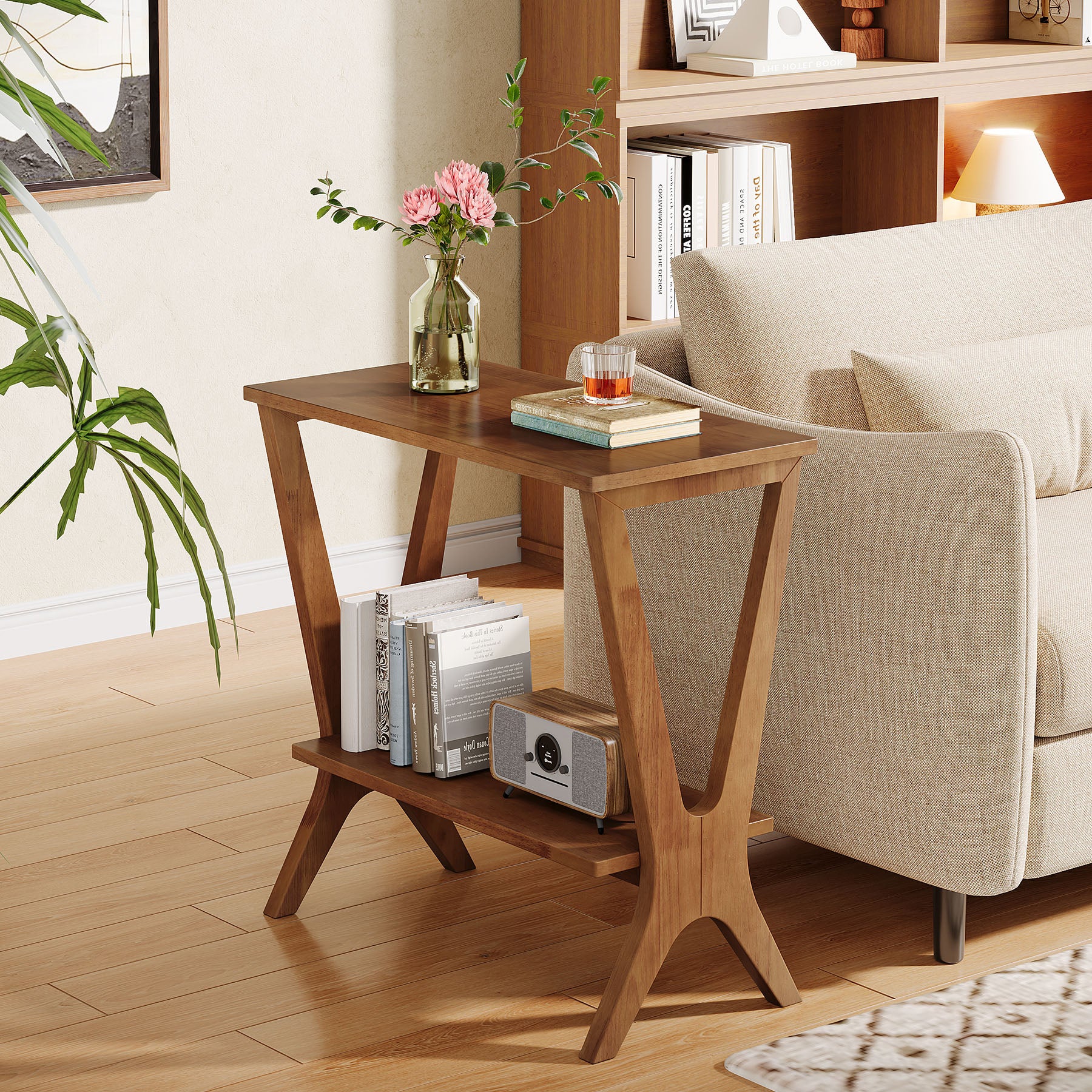 Tribesigns 23.62-Inch Narrow End Table, 2-Tier Solid Wood Side Table with Storage Shelves for Living Room