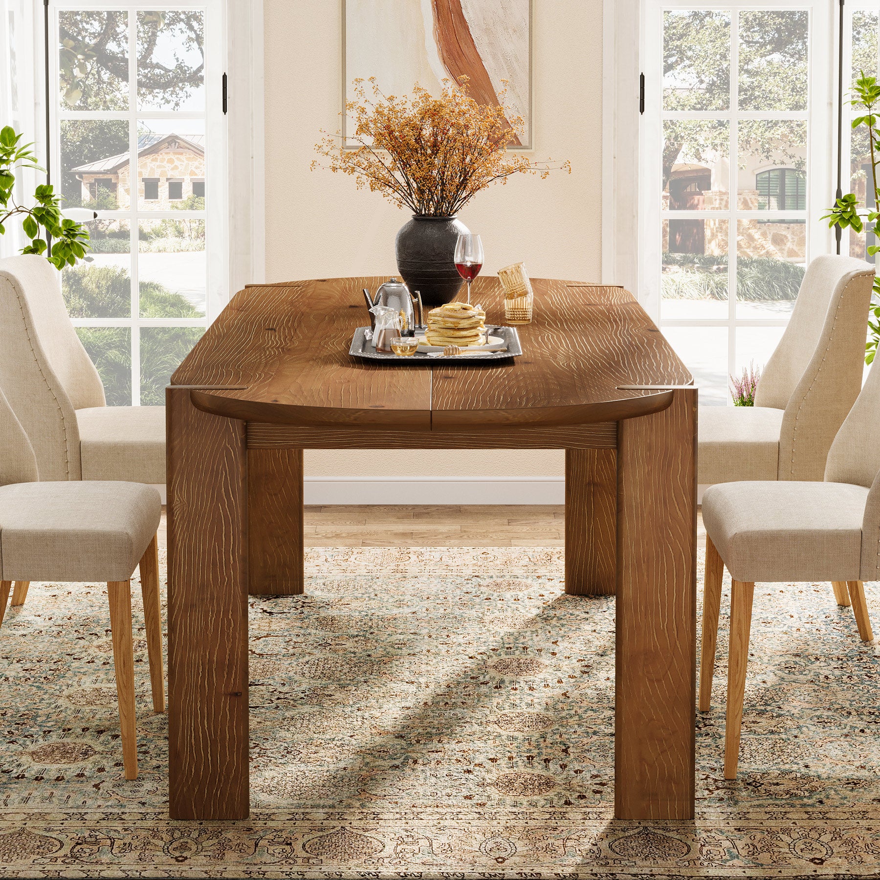 Tribesigns 63-Inch Solid Wood Oval Dining Table, Farmhouse Dinner Table with Sturdy Base for 4-6