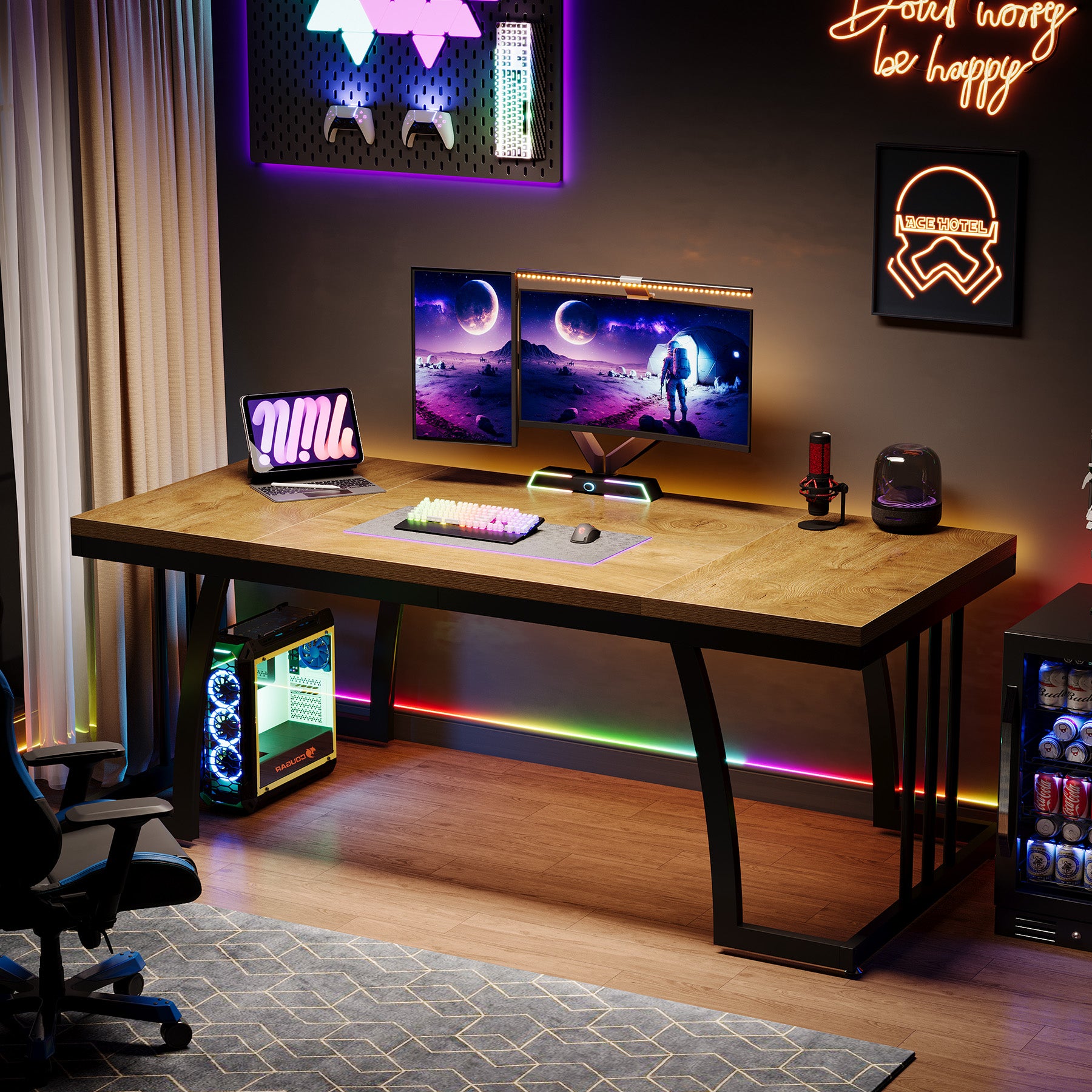 63-Inch Executive Desk with Deep Worktop and Metal Frame, Large Industrial Computer Desk for Home Office