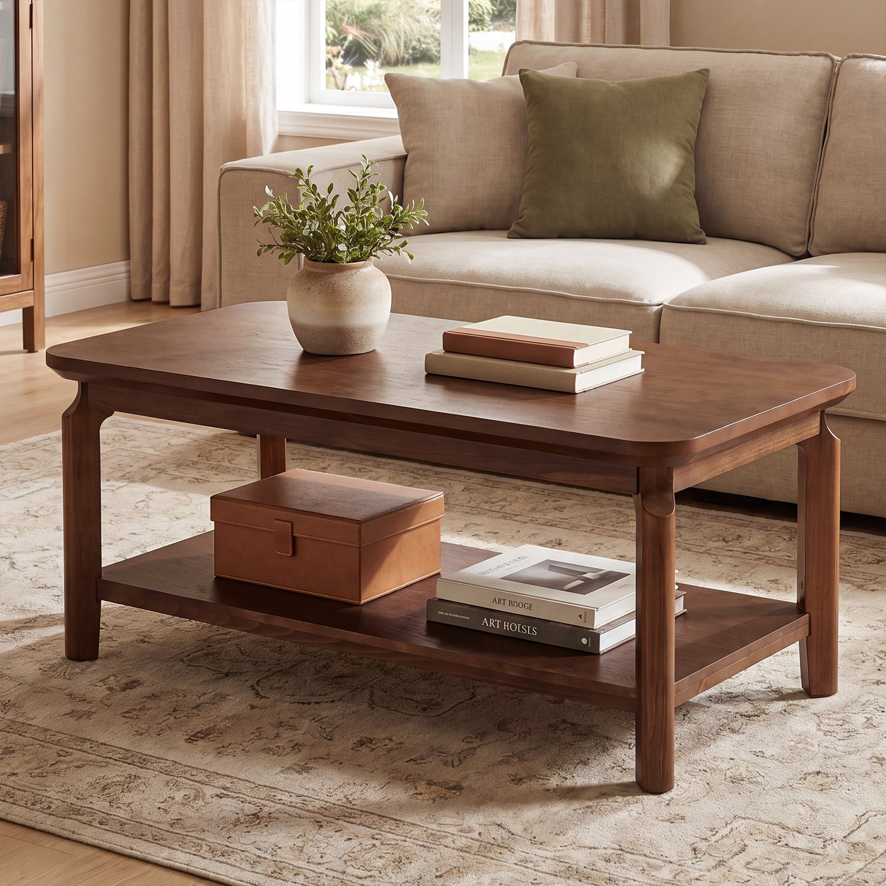 Tribesigns 47-Inch Coffee Table with Open Shelf, Rounded-Corner Center Table for Living Room