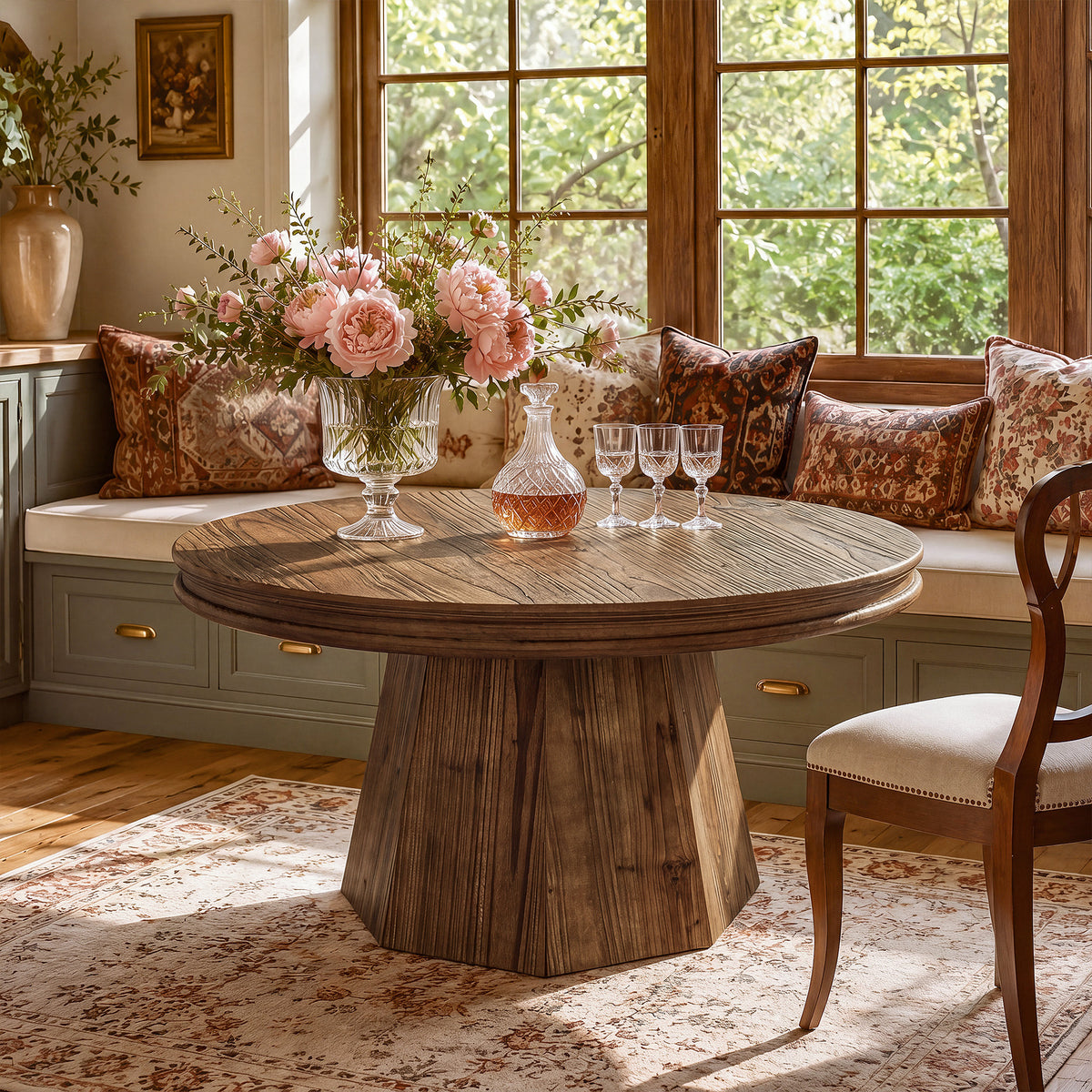 Tribesigns 31.5" Solid Wood Round Coffee Table with Thick Top, Rustic Farmhouse Living Room