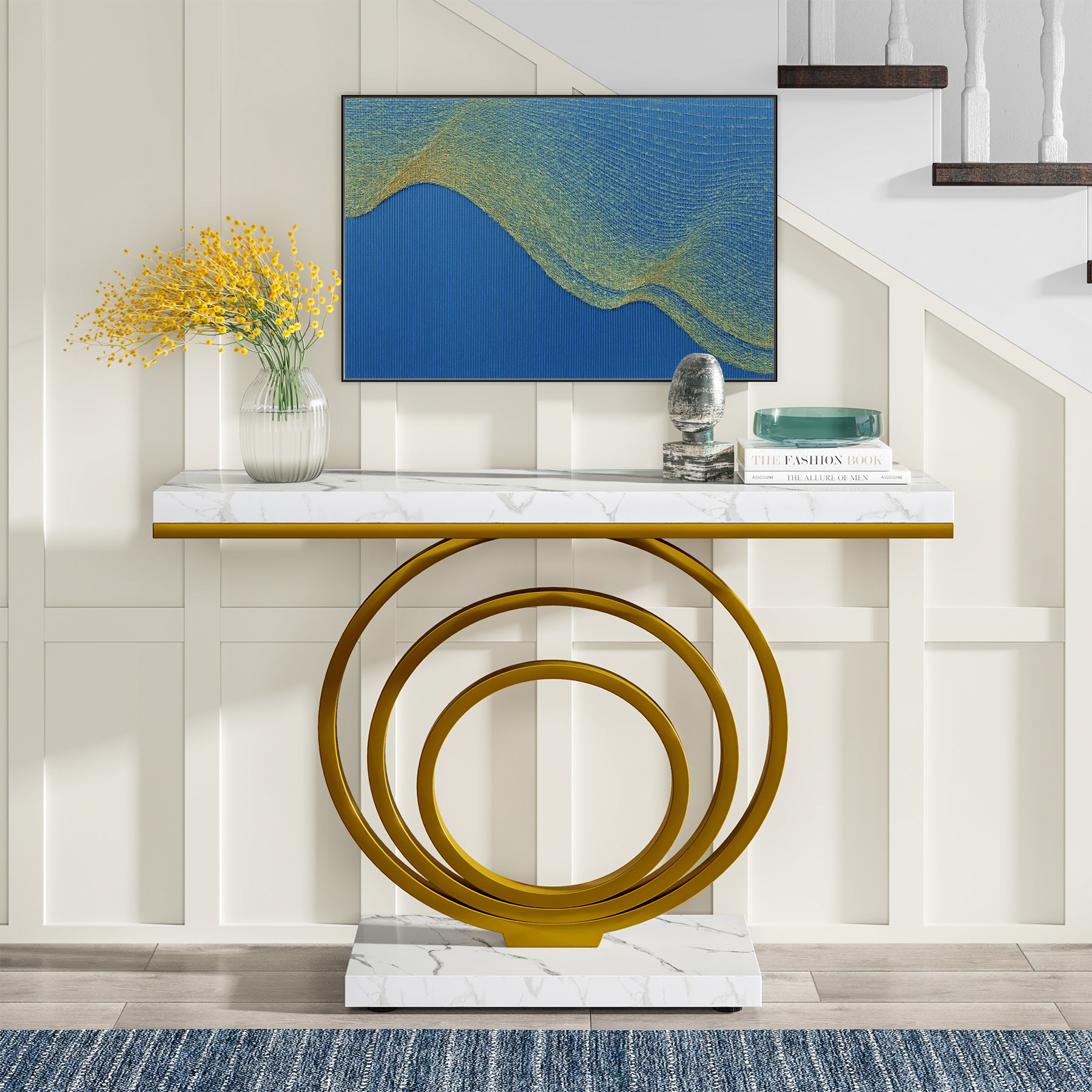 Tribesigns 41.3-Inch Gold Console Table, Narrow Entryway Table with Faux Marble Veneer Top and Geometric Metal Frame for Hallway